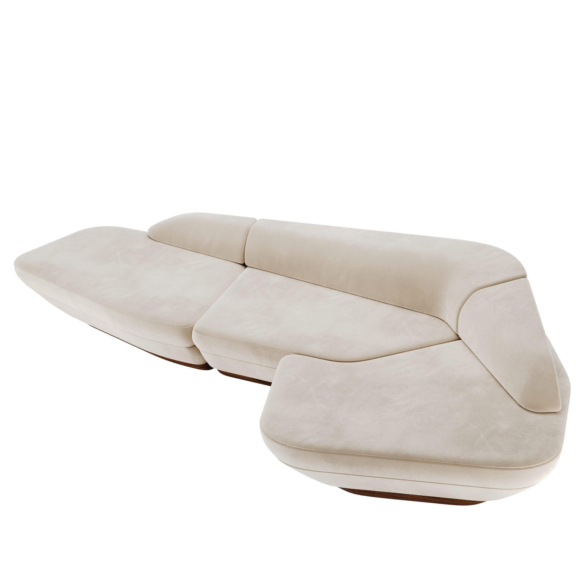 Modern Wonatti Lozere Sofa, Walnut Wood Footer, Cream color Velvet For Sale
