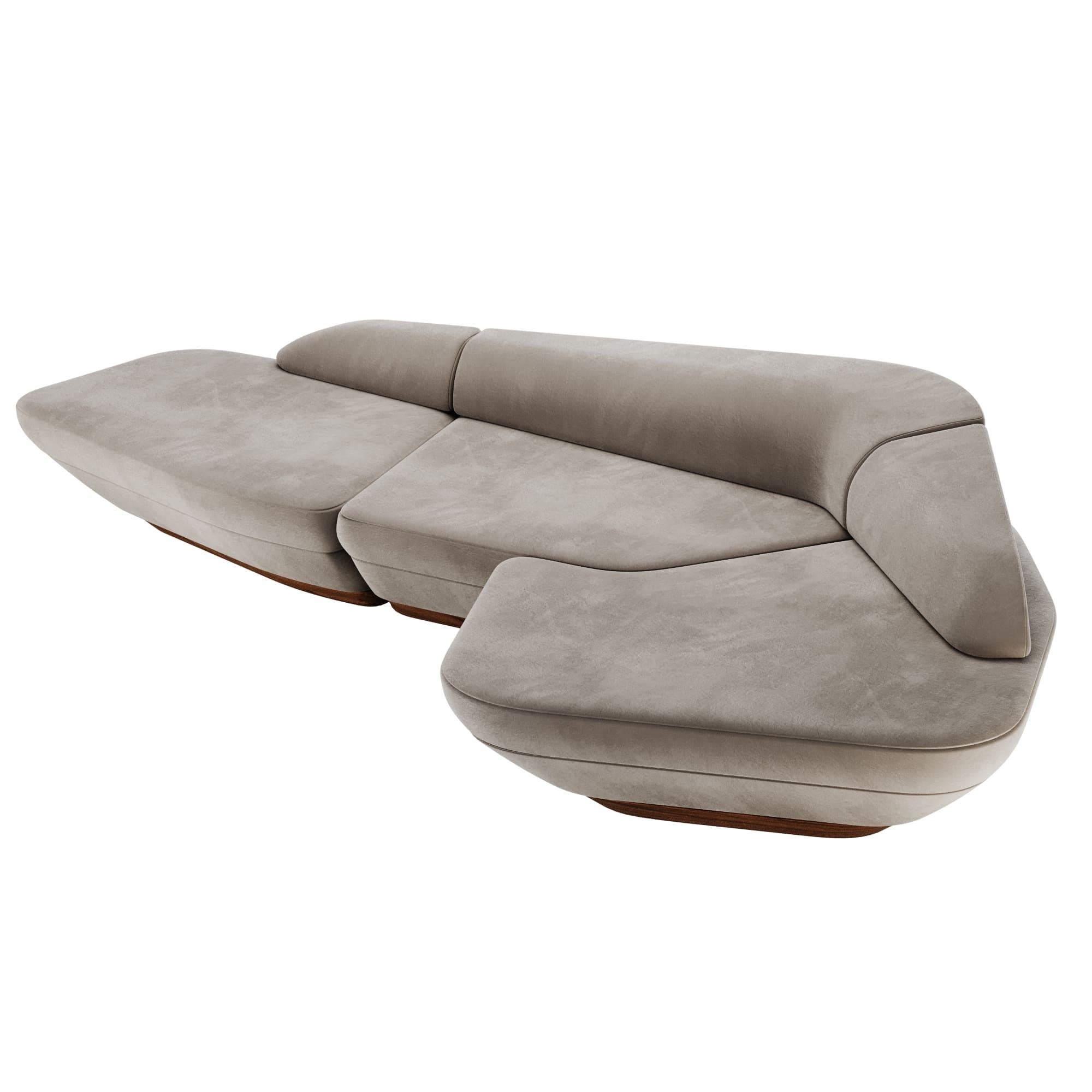 Modern Wonatti Lozere Sofa, Walnut Wood Footer, Grey color Velvet For Sale