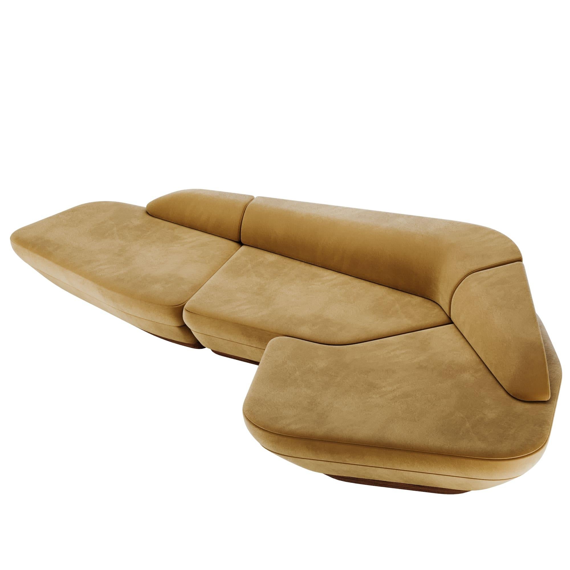 Modern Wonatti Lozere Sofa, Walnut Wood Footer, Yellow color Velvet For Sale