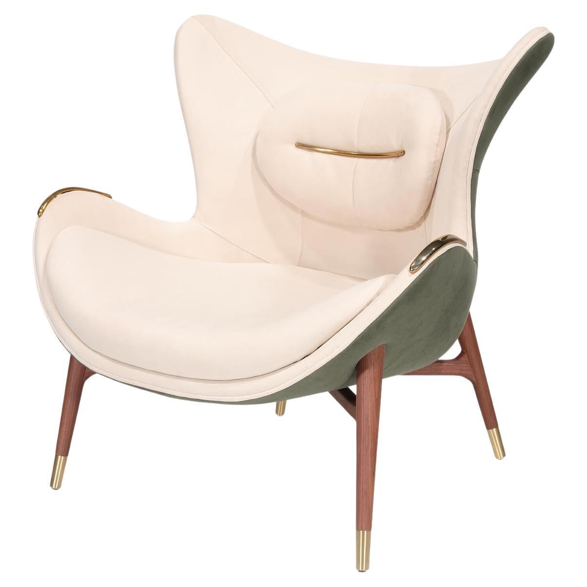 Moderne Wonatti Nazaré Armchair, Walnut Wood Armchair, Suede Armchair, Nazaré Chair Set en vente