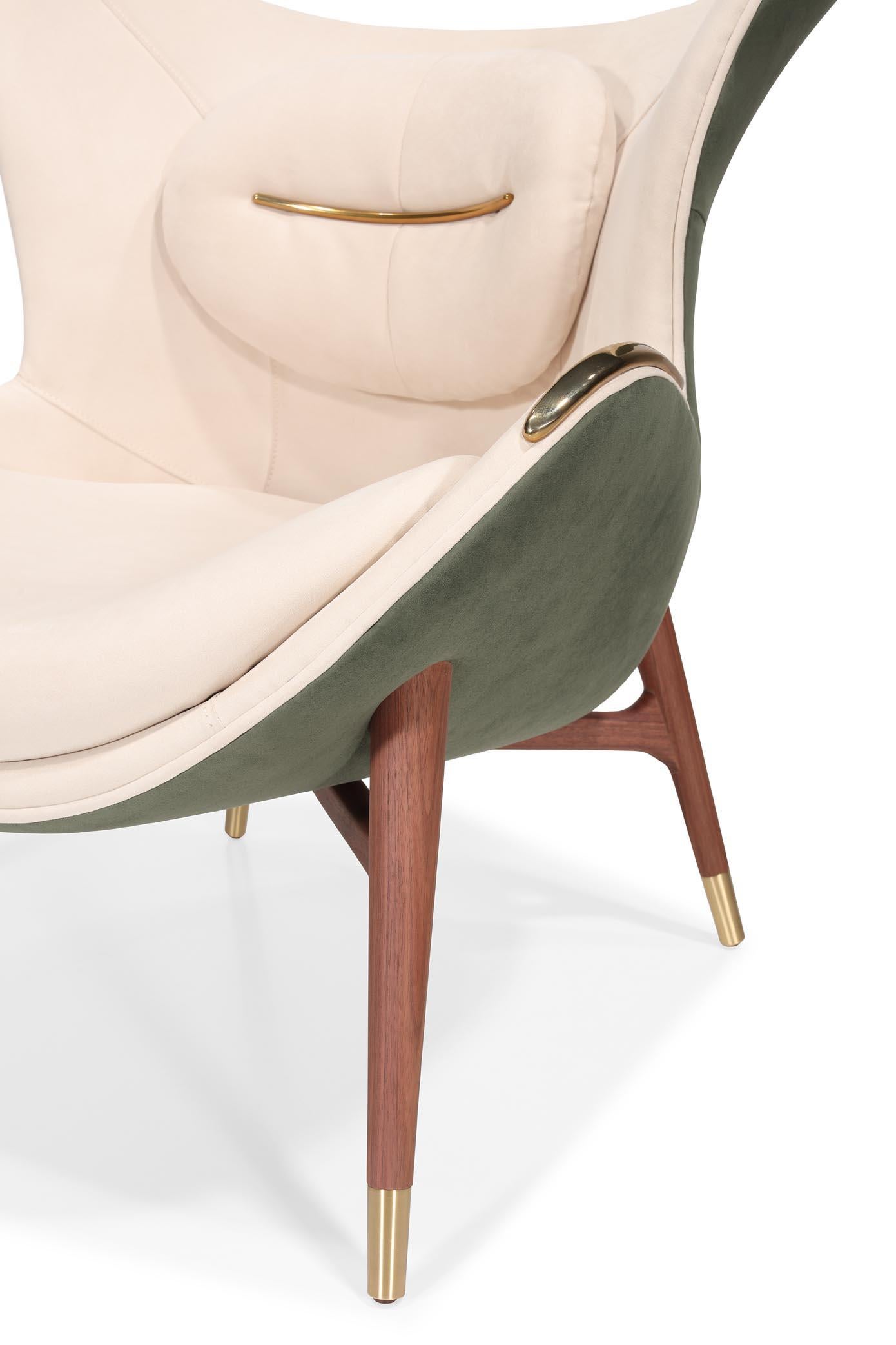 Modern Wonatti Nazaré Armchair, Walnut Wood Armchair, Suede Armchair, Nazaré Chair Set For Sale