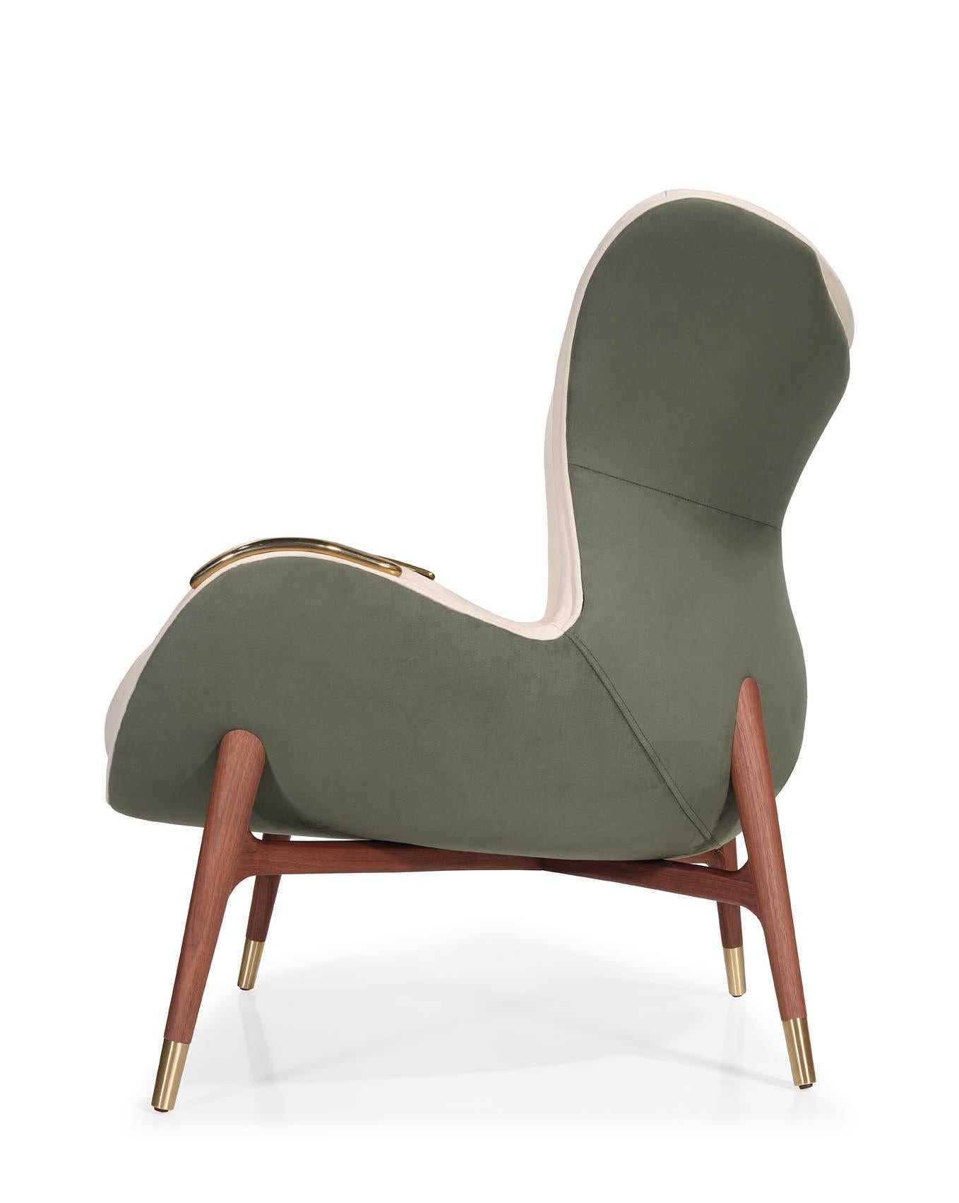 Hand-Crafted Wonatti Nazaré Armchair, Walnut Wood Armchair, Suede Armchair, Nazaré Chair Set For Sale