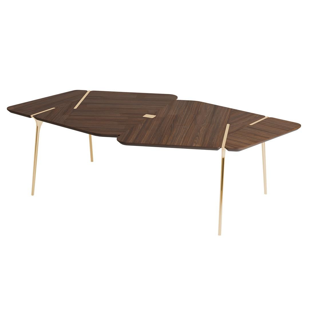A true statement of luxury
Combining the finest and ancient craftsmanship with luxurious levels of design, quality, and comfort. 

Stavanger Dining Table, Modern Collection, Solid Walnut Wood, Stainless Steel Coated with brass metal effect