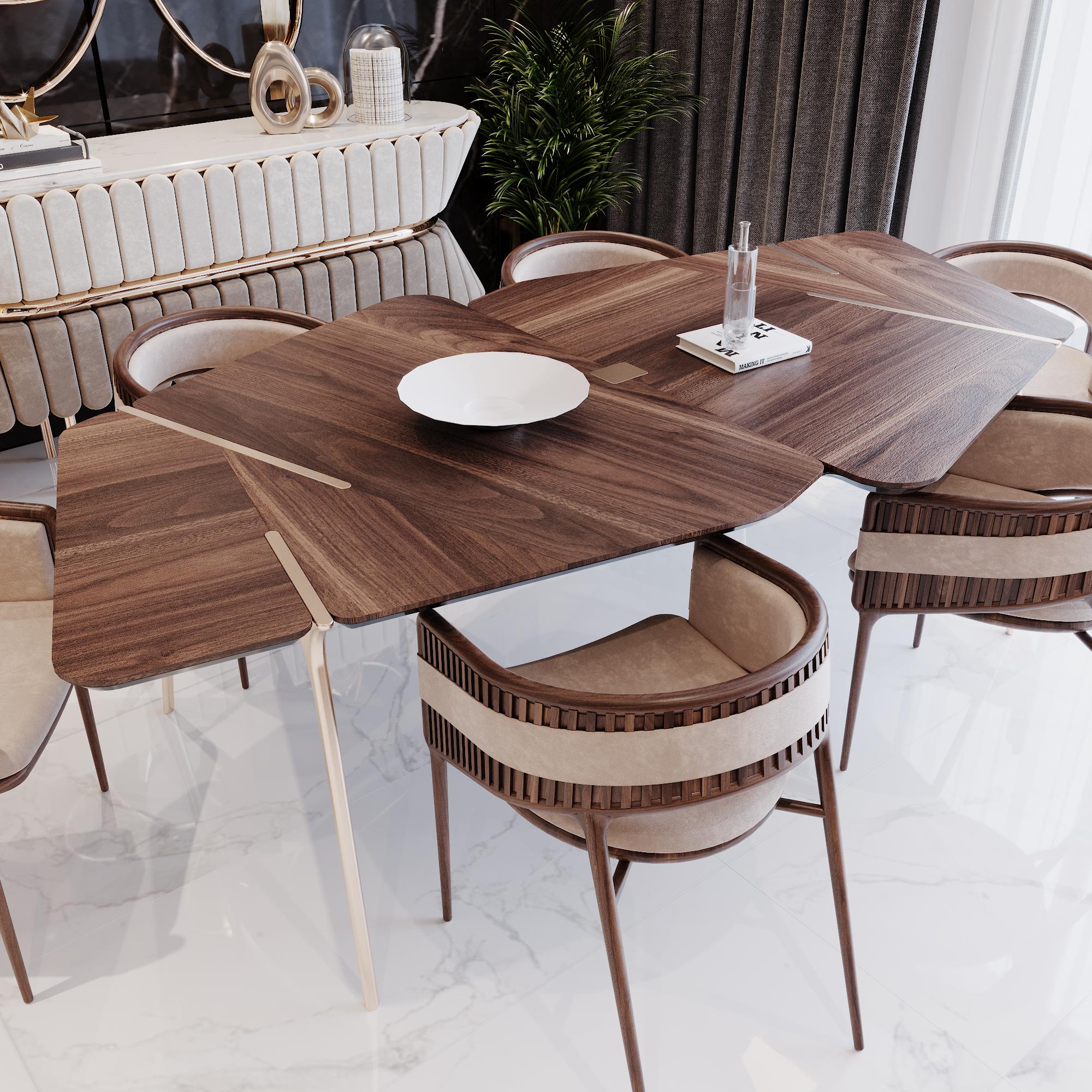 XXIe siècle et contemporain Wonatti Table de salle à manger Steele, Table de salle à manger en bois de noyer, Table de salle à manger en acier en vente