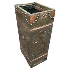 Antique Wonderfuf Arts & Crafts Cane and Umbrella Stand w. Embossed Peacock Sculptures