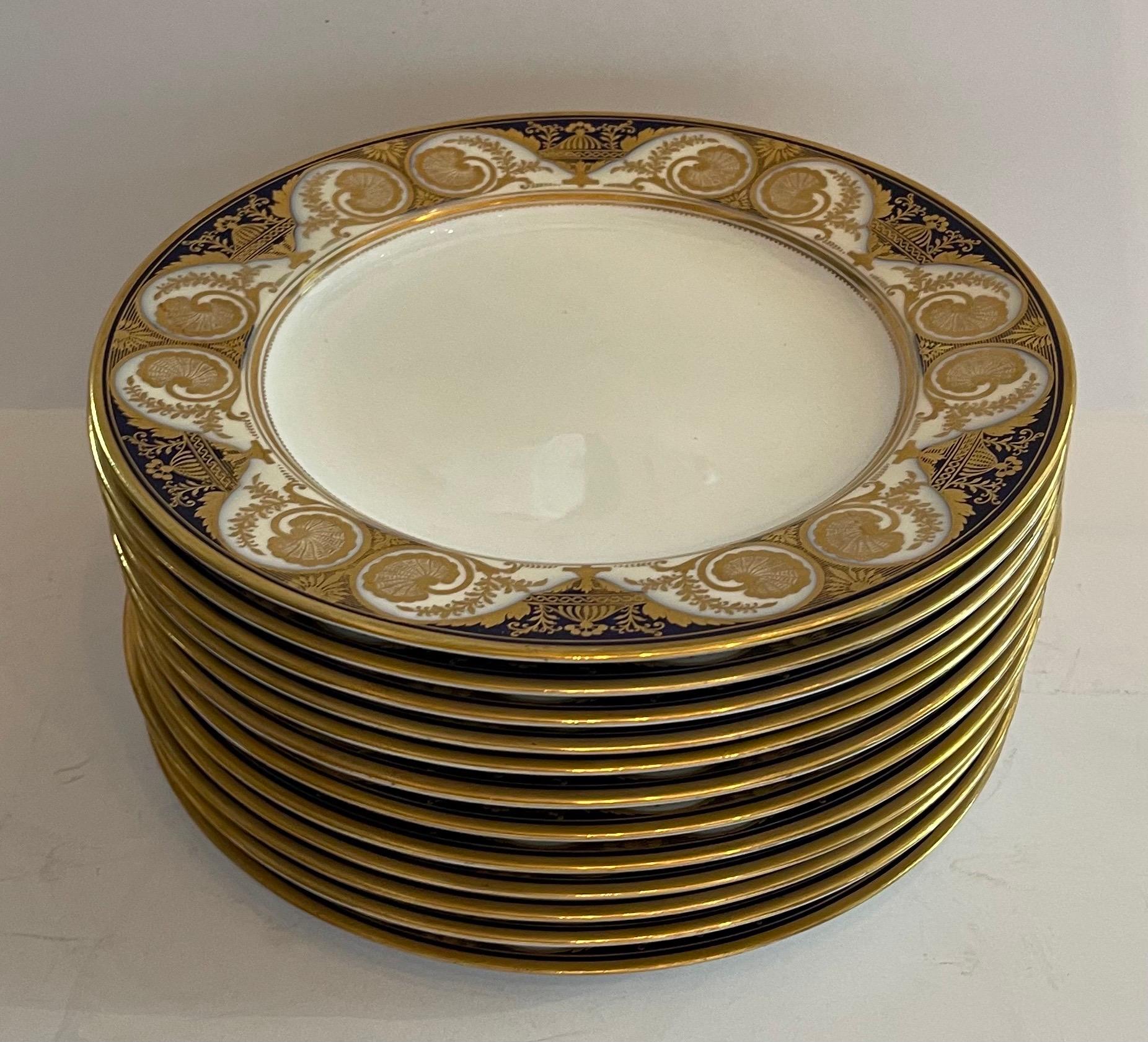 Regency Wonderful 12 Spode English Fine Porcelain Dinner Service Plates Cobalt Blue Gold