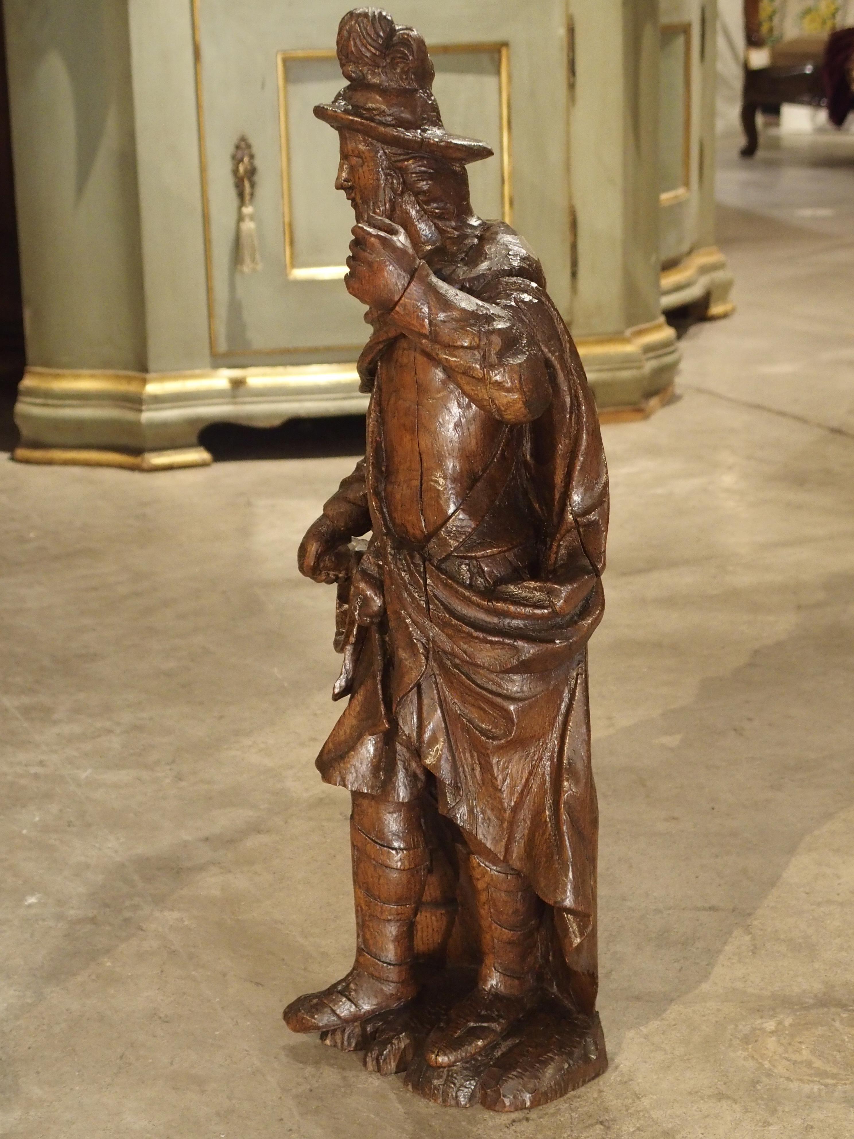 Hand-Carved Wonderful 17th Century Oak Statue of Saint Florian, Patron Saint of Firefighters For Sale