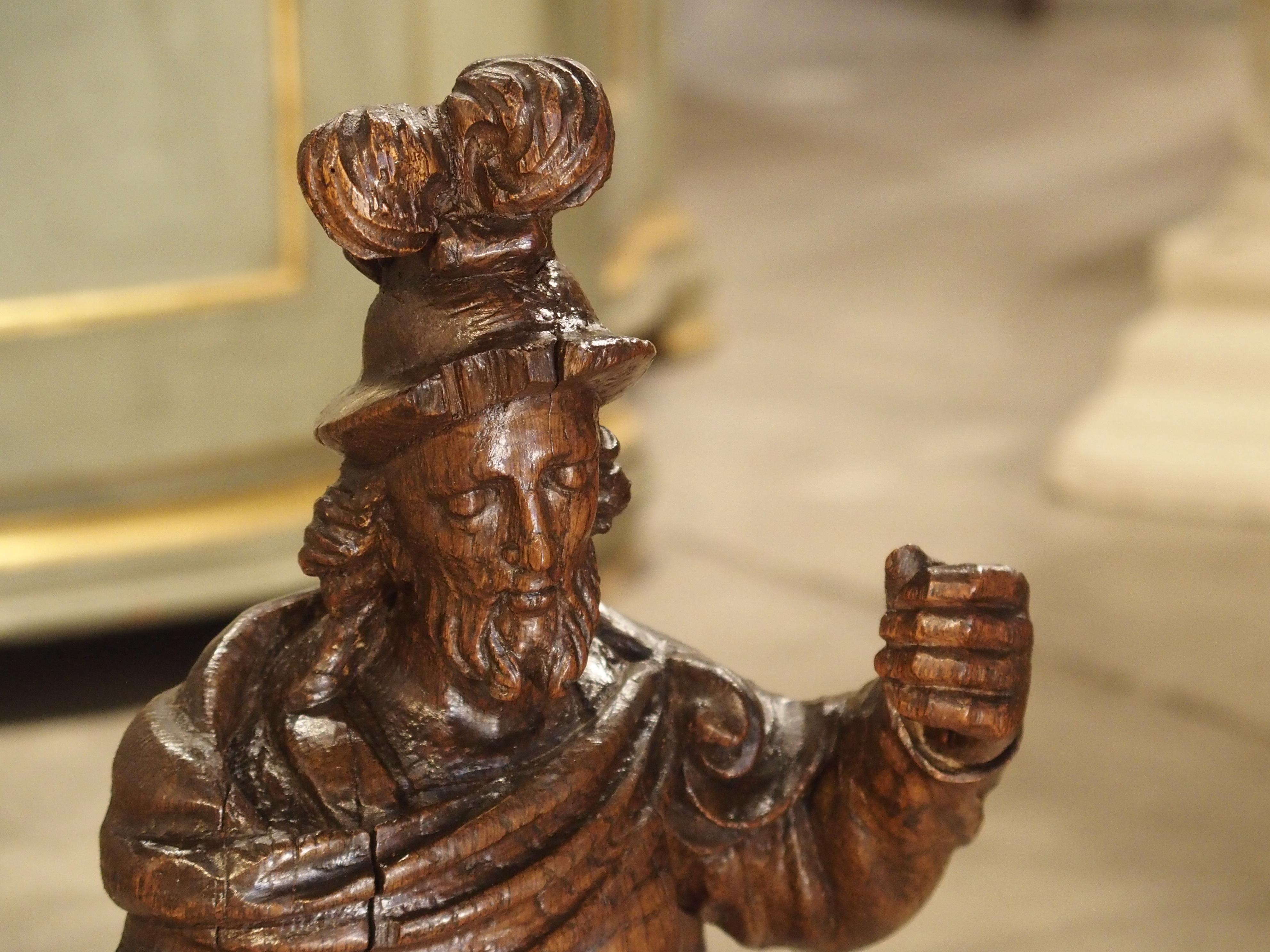 Wonderful 17th Century Oak Statue of Saint Florian, Patron Saint of Firefighters In Good Condition For Sale In Dallas, TX