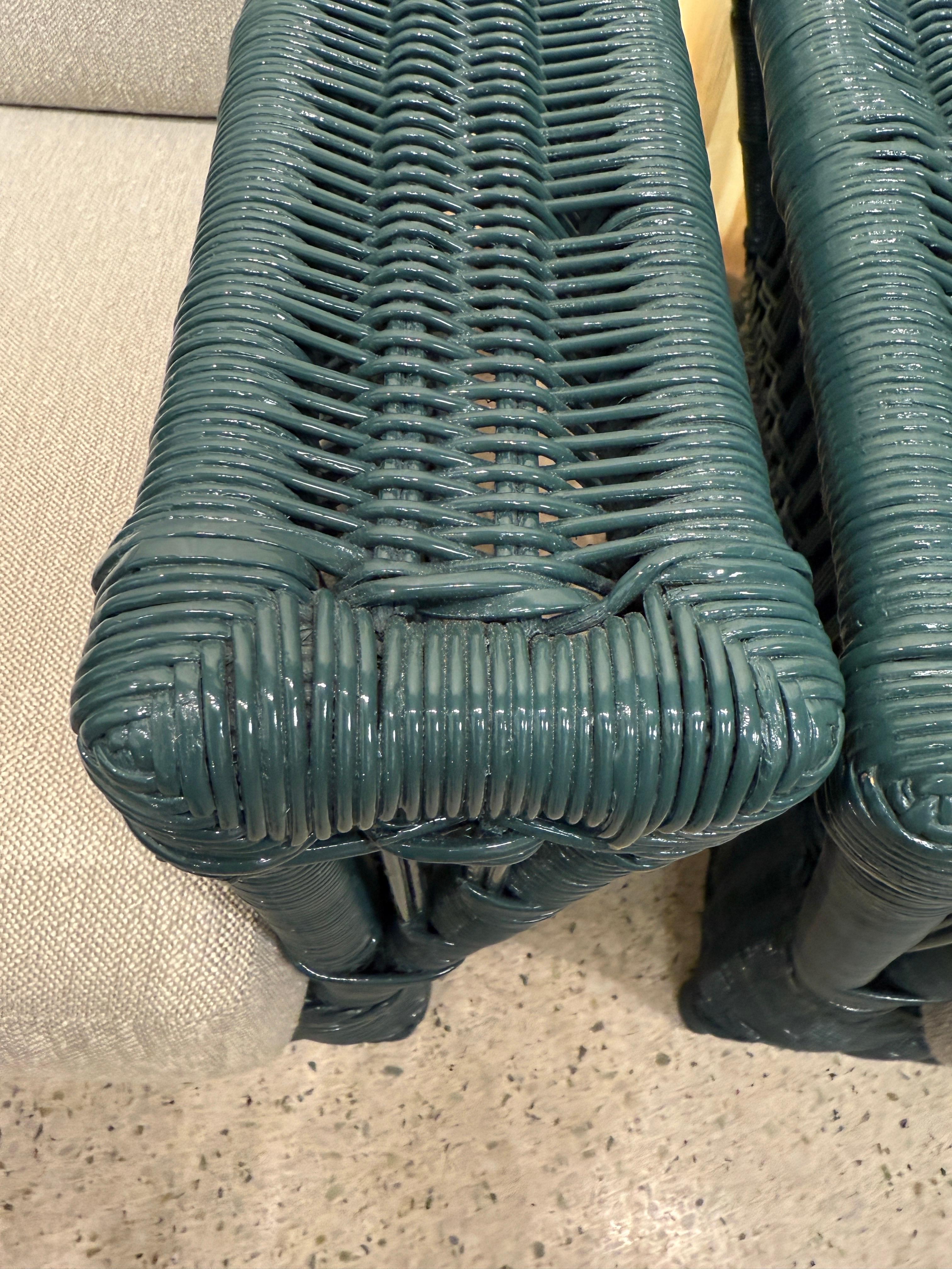 Maravillosas sillas de mimbre verde de los años 40 para patio o interior, Pareja en Bueno estado para la venta en North Miami, FL
