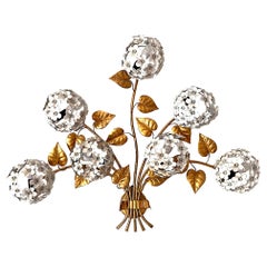Wonderful 1950s Hydrangea Wall Light with Seven Lights Behind the Flowers