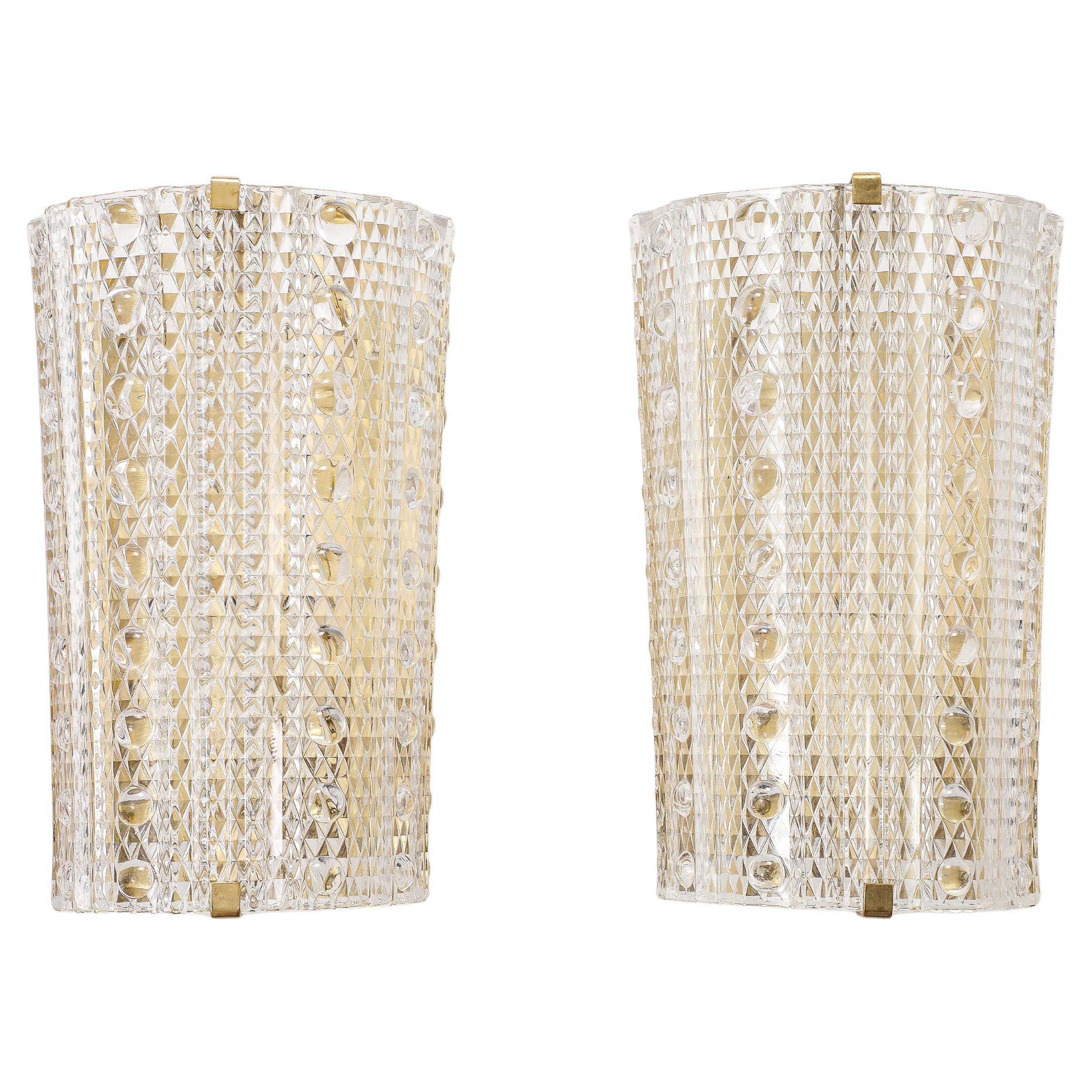 Wonderful 1960"s Pair of Large Demi Lune Sconces by Carl Fagerlund for Orrefors For Sale