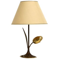 Wonderful 1970s Floral Large Table Lamp Made of Bronze and Brass by Willy Daro