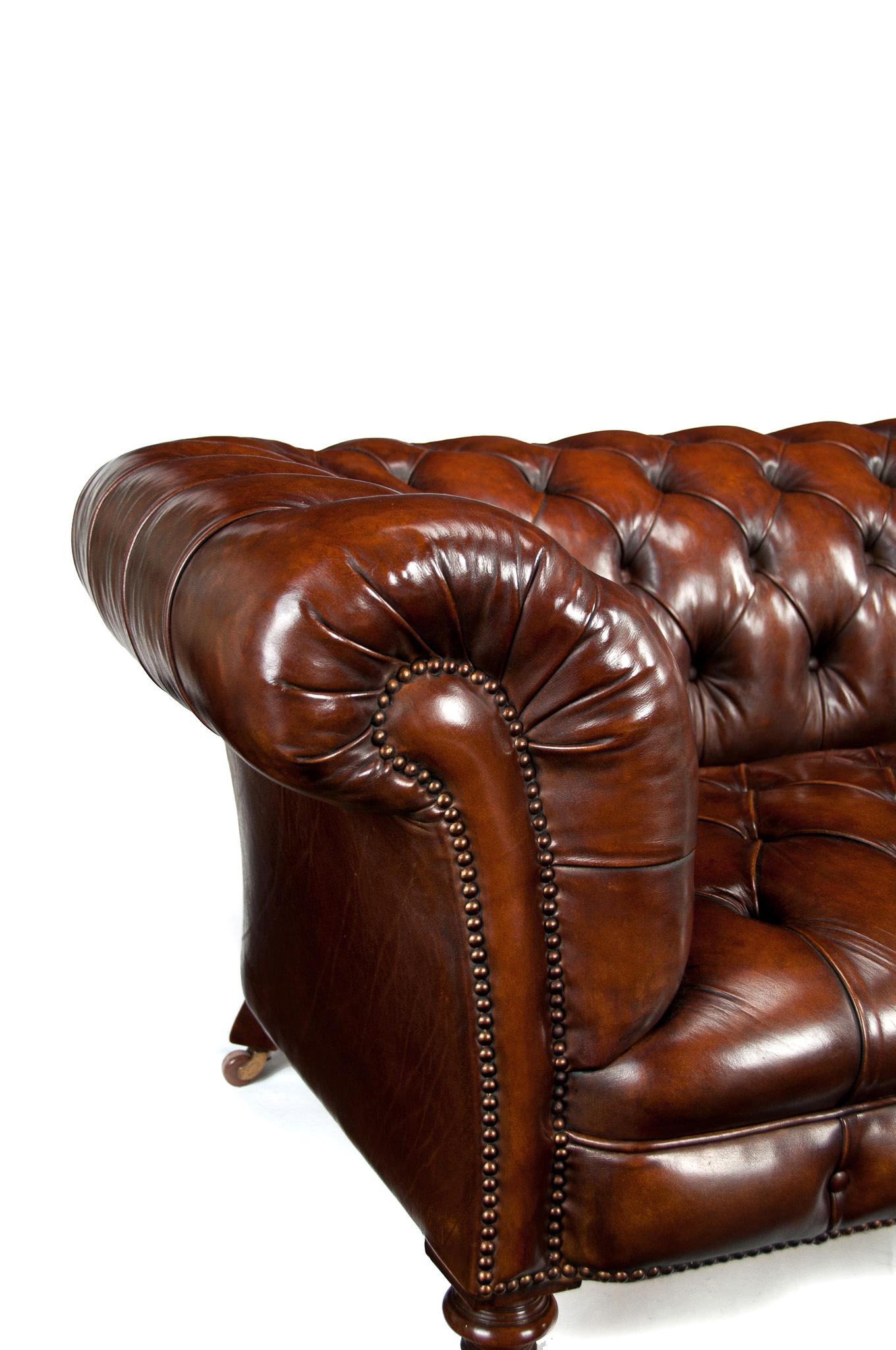 English Wonderful 19th Century Deep Buttoned Leather Chesterfield by James Shoolbred