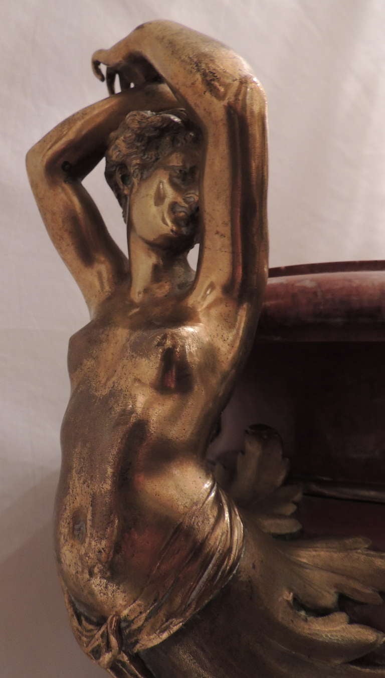 Hand-Carved Wonderful 19th Century Doré Bronze Rouge Marble Monumental Figural Centerpiece