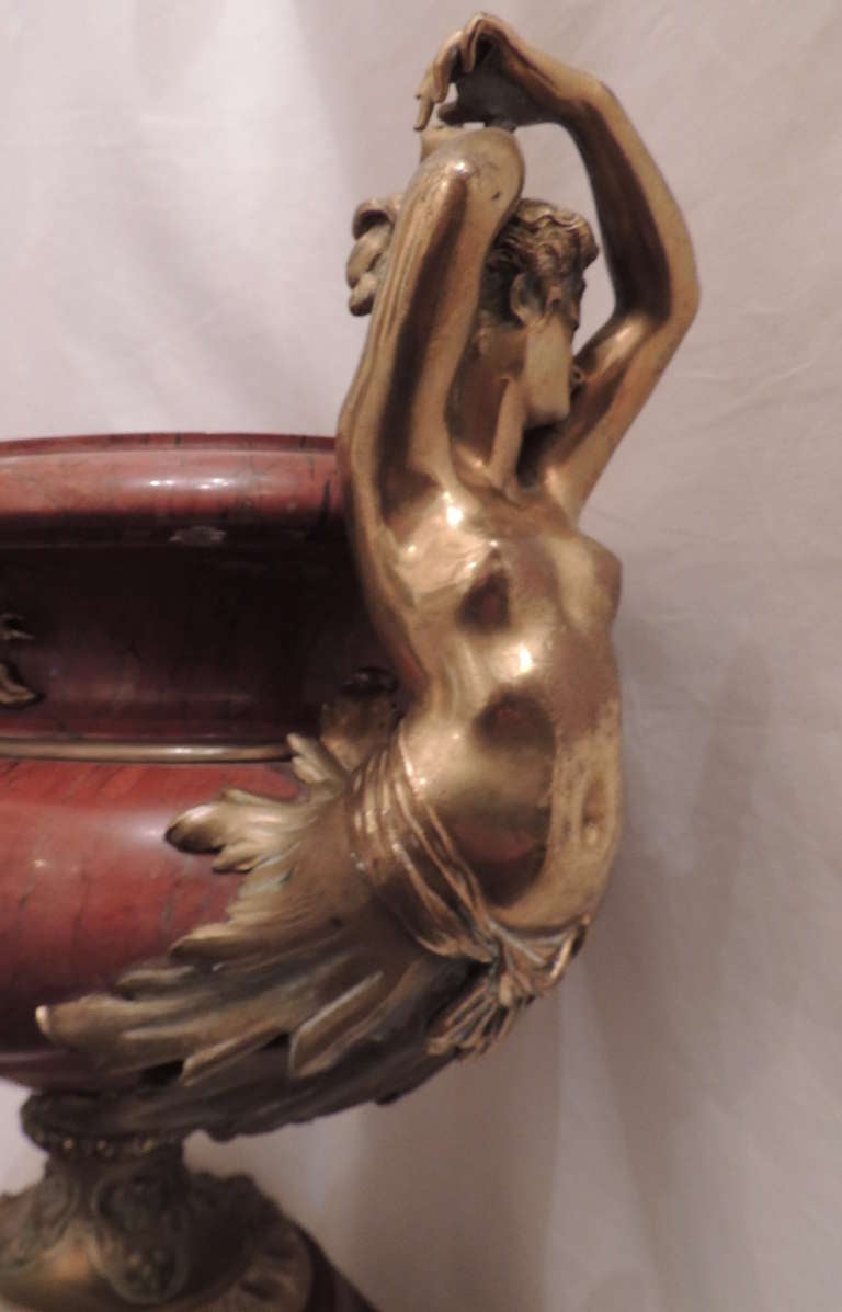 Wonderful 19th Century Doré Bronze Rouge Marble Monumental Figural Centerpiece 2