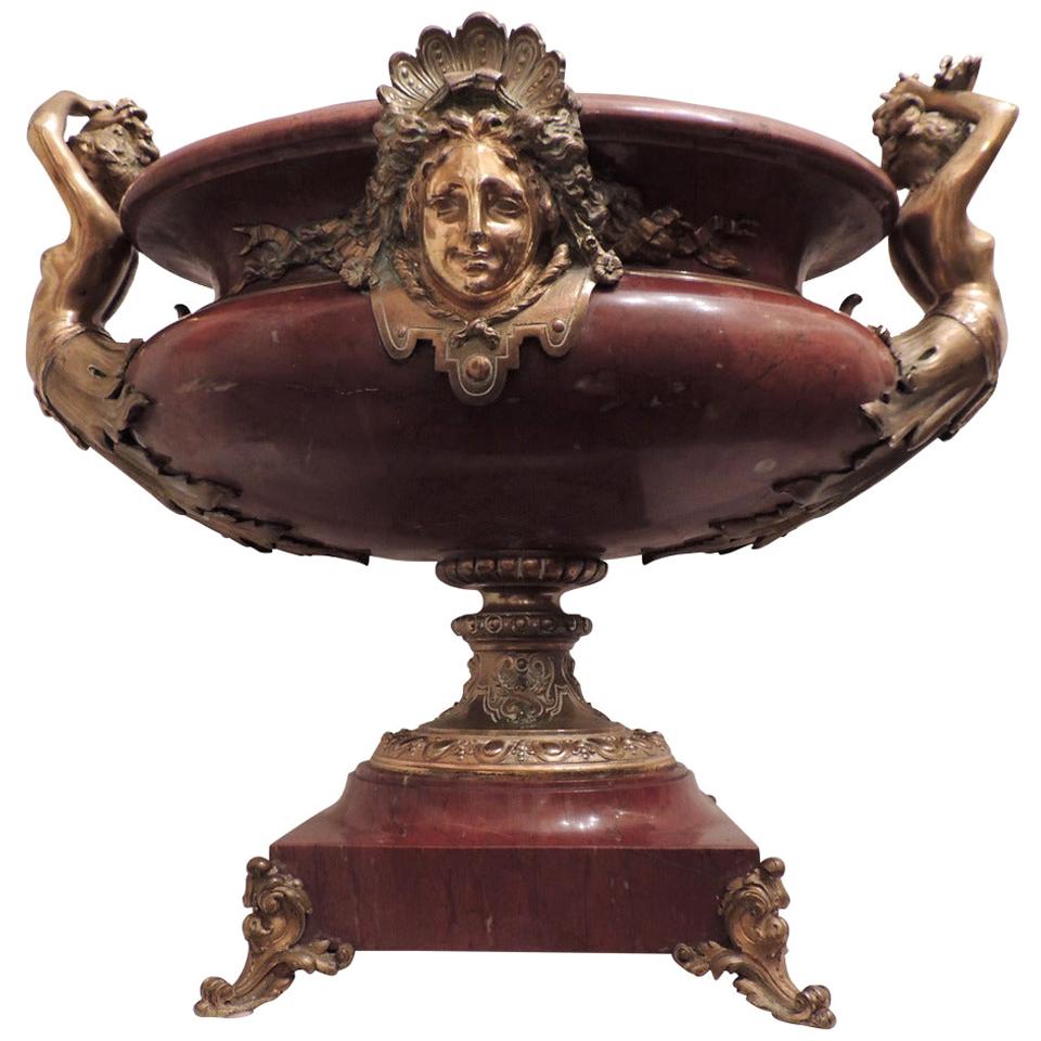 Wonderful 19th Century Doré Bronze Rouge Marble Monumental Figural Centerpiece