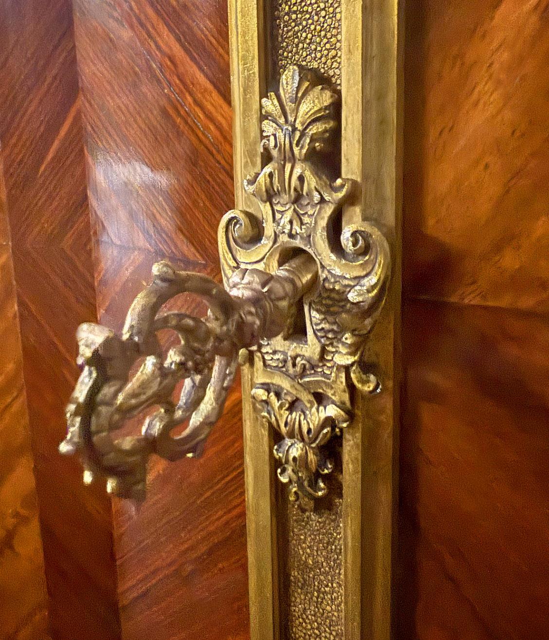 Wonderful 19th Century Gilt Bronze Mounted Louis XVI Style Palace Size Cabinet For Sale 4