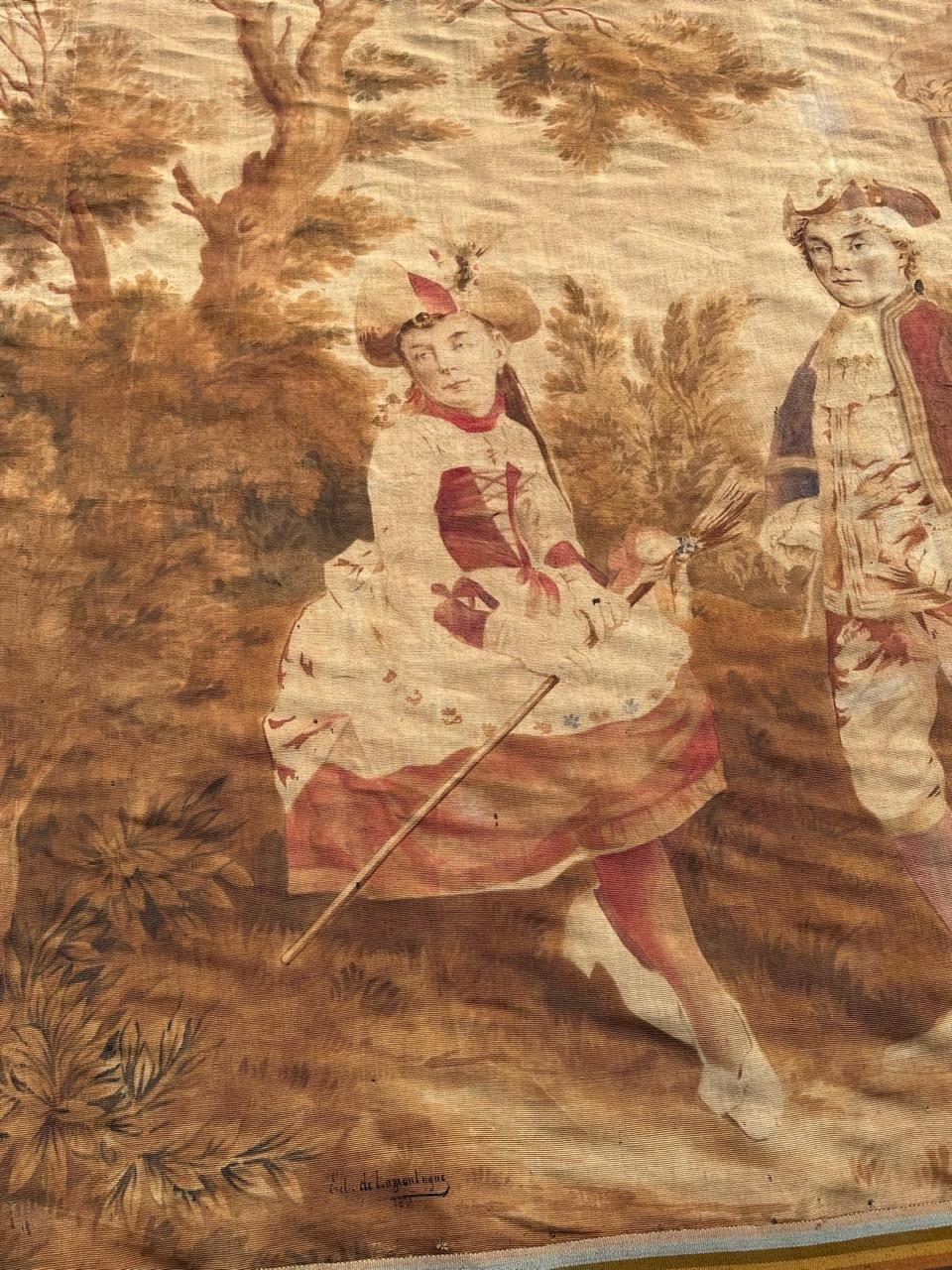 Wunderschöner französischer Aubusson-Wandteppich, handgedruckt und bemalt, 19. Jahrhundert im Angebot 10