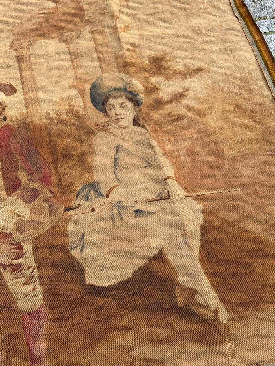 Wunderschöner französischer Aubusson-Wandteppich, handgedruckt und bemalt, 19. Jahrhundert im Angebot 11