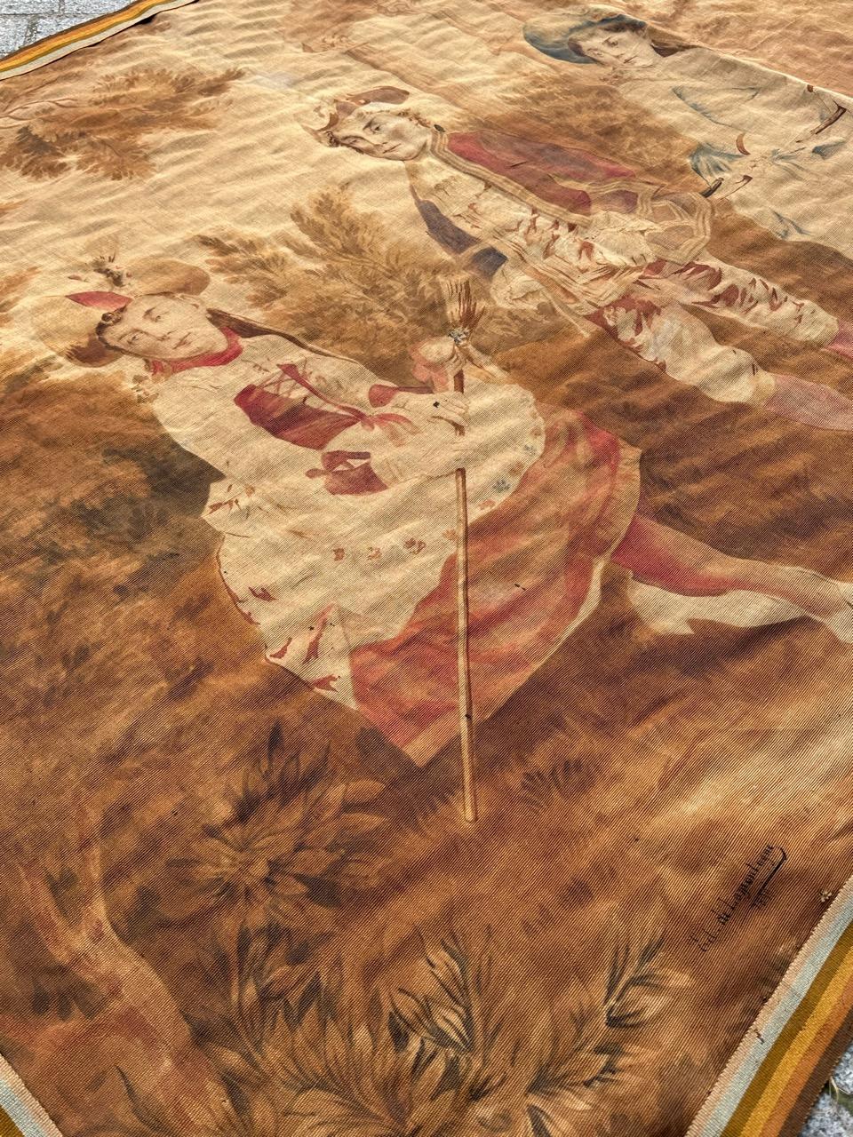 Wunderschöner französischer Aubusson-Wandteppich, handgedruckt und bemalt, 19. Jahrhundert im Angebot 12