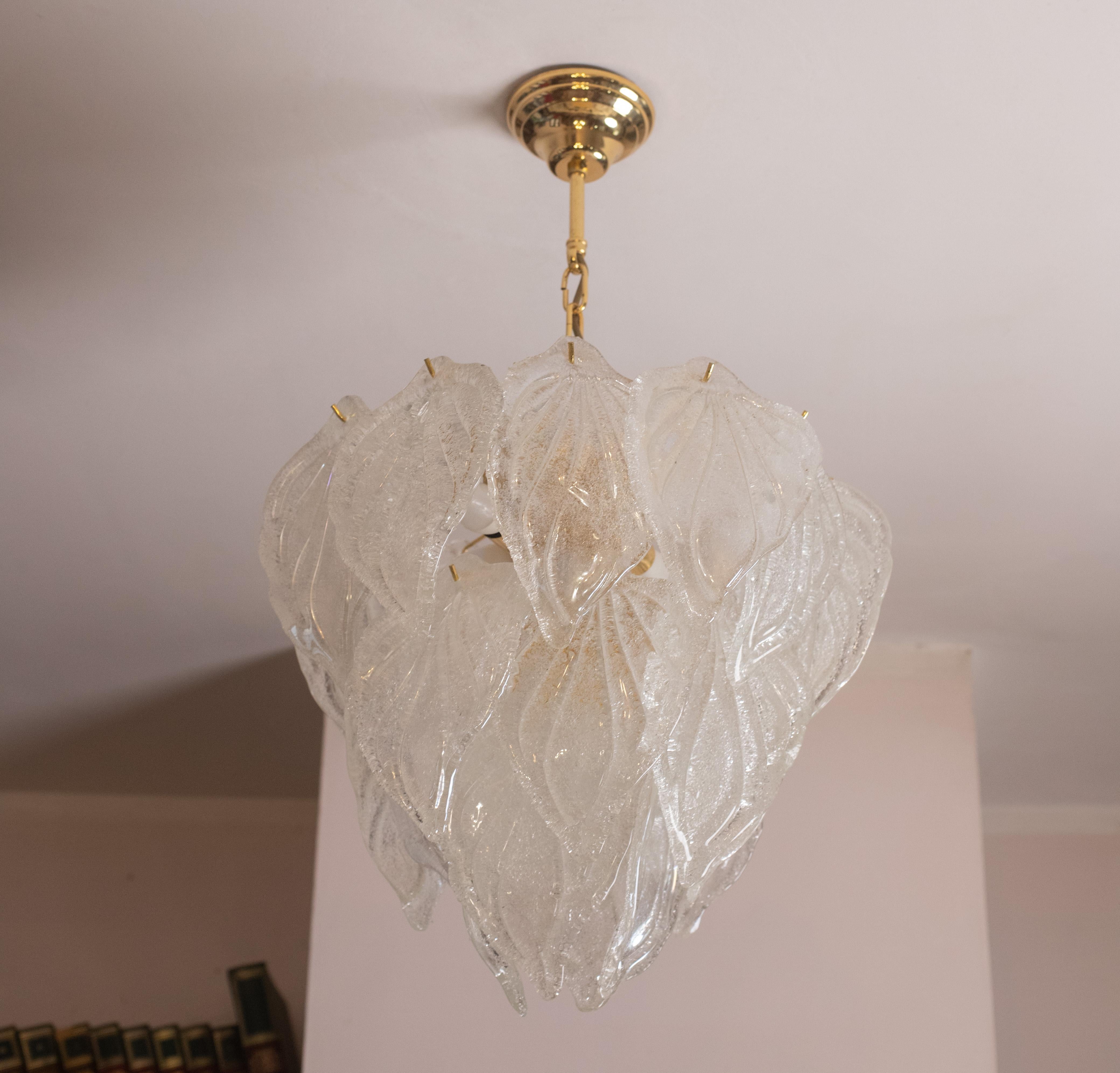 Late 20th Century Wonderful 24 Leaves Vintage Murano Chandelier Transparent, 1980s For Sale