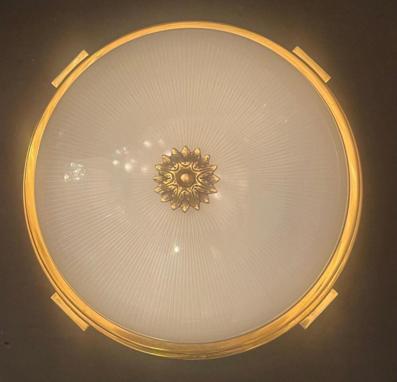 Gilt Wonderful 3 Large French Bronze Starburst Glass Flush Mount Plafoniere Fixtures For Sale