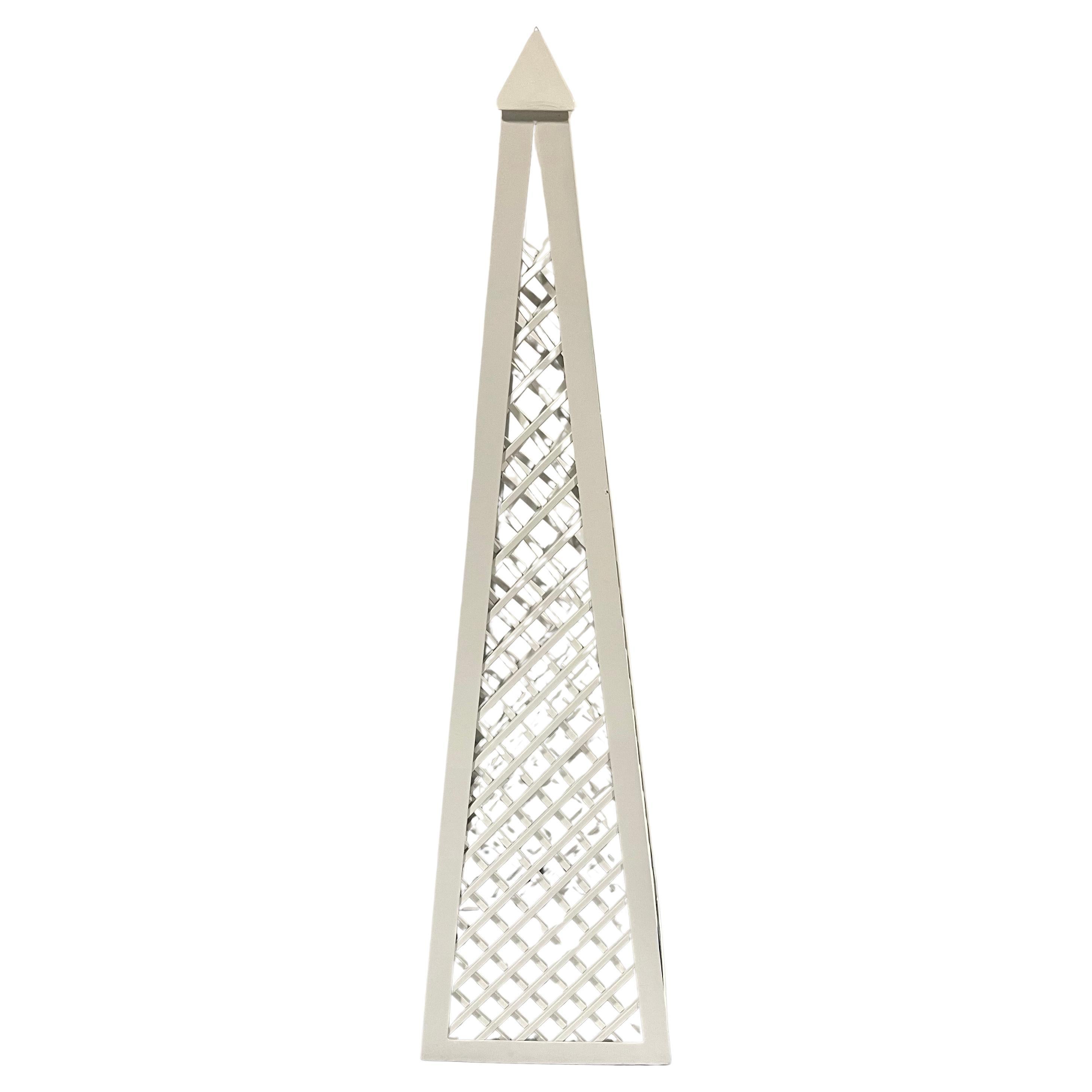 A Wonderful Pair Of Painted White Aluminum Lattice Trellis Garden Outdoor Obelisk Pyramids Measuring 5 Feet Tall 

3 Pairs Available
Each Pair Sold Separately 