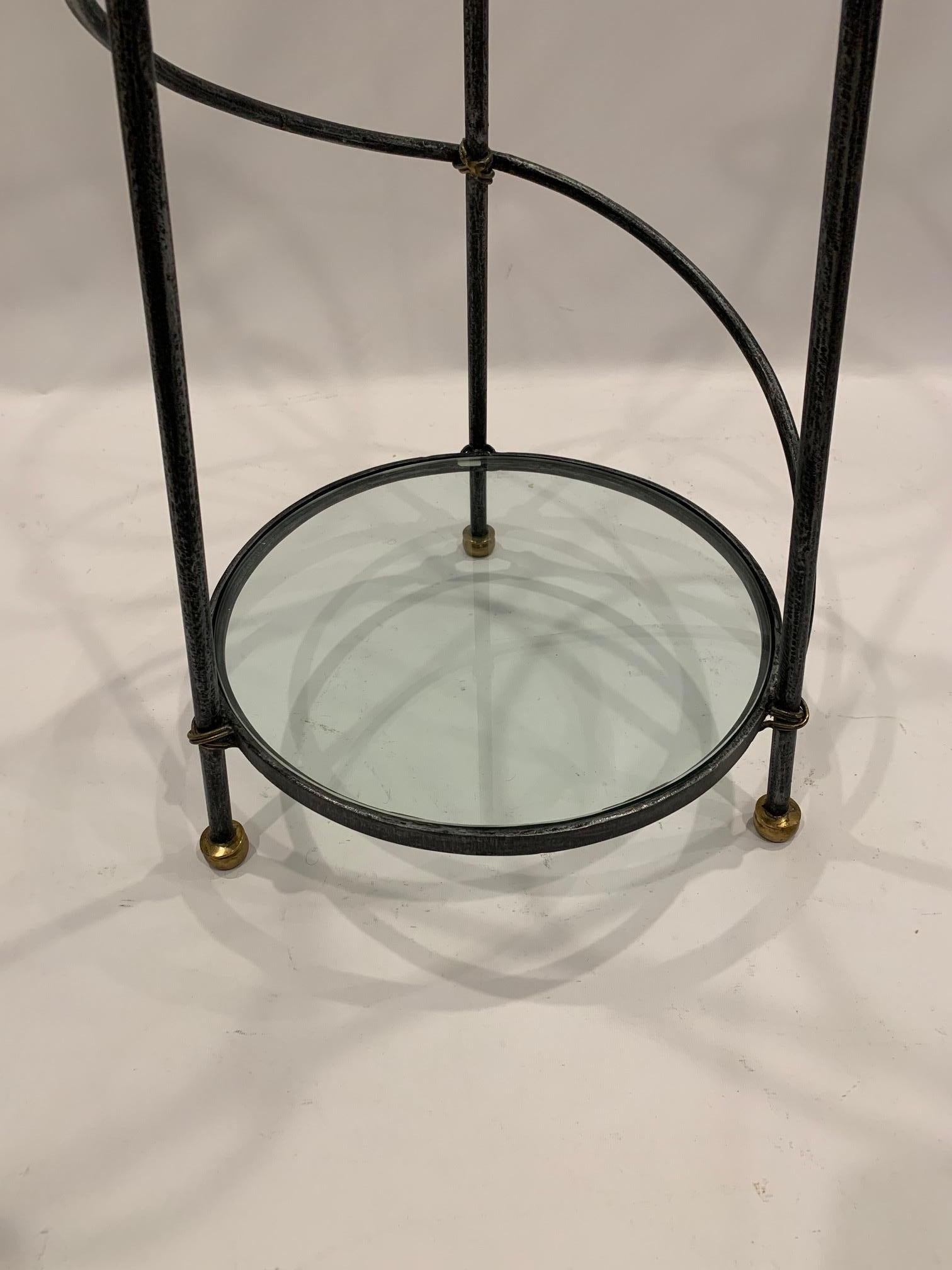 Wonderful 3 Tier Spiral Iron & Glass Etagere Shelves For Sale 3