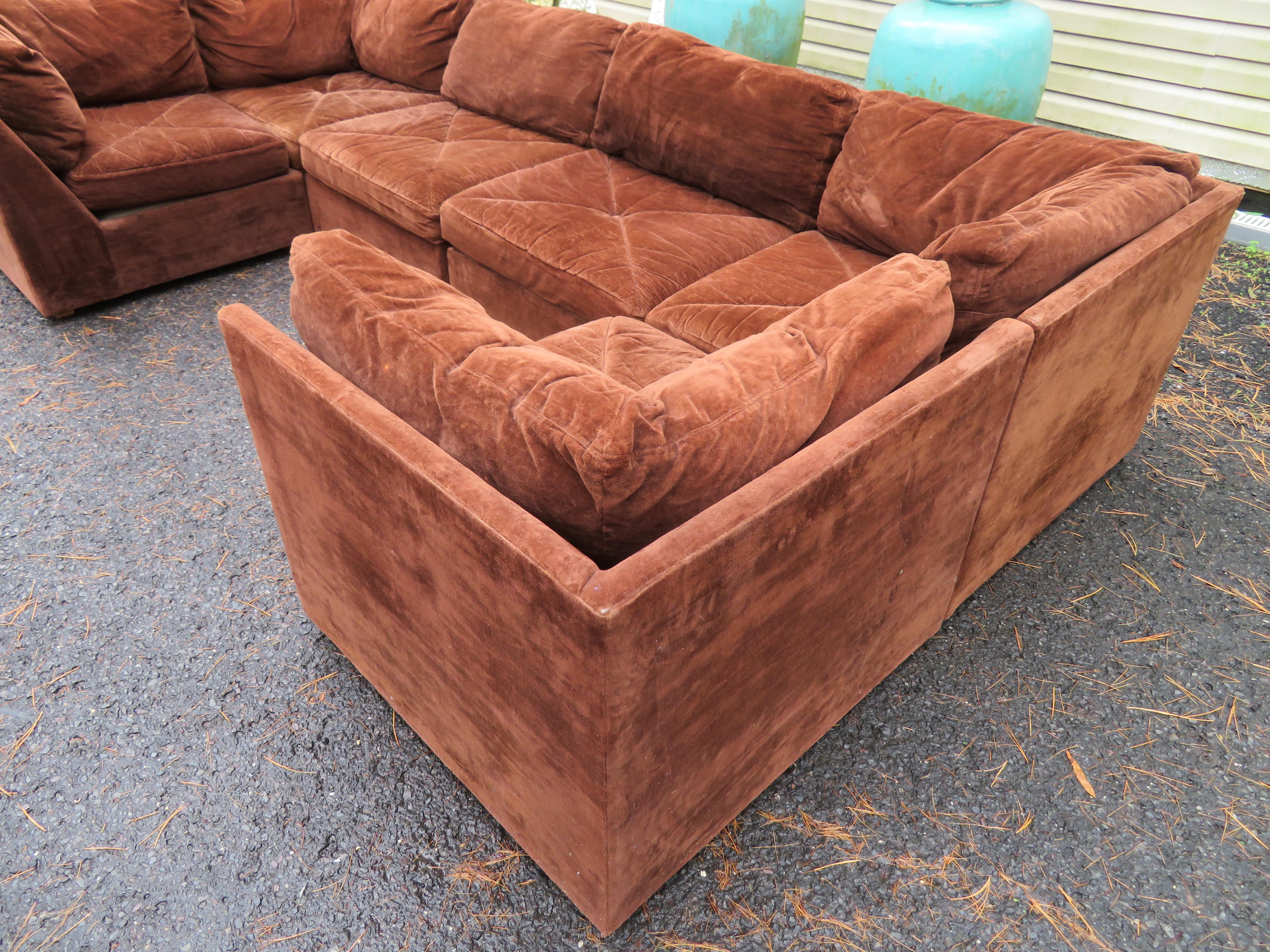 Wonderful 4 Piece Milo Baughman Style Cube Sectional Sofa Mid-Century Modern In Good Condition For Sale In Pemberton, NJ