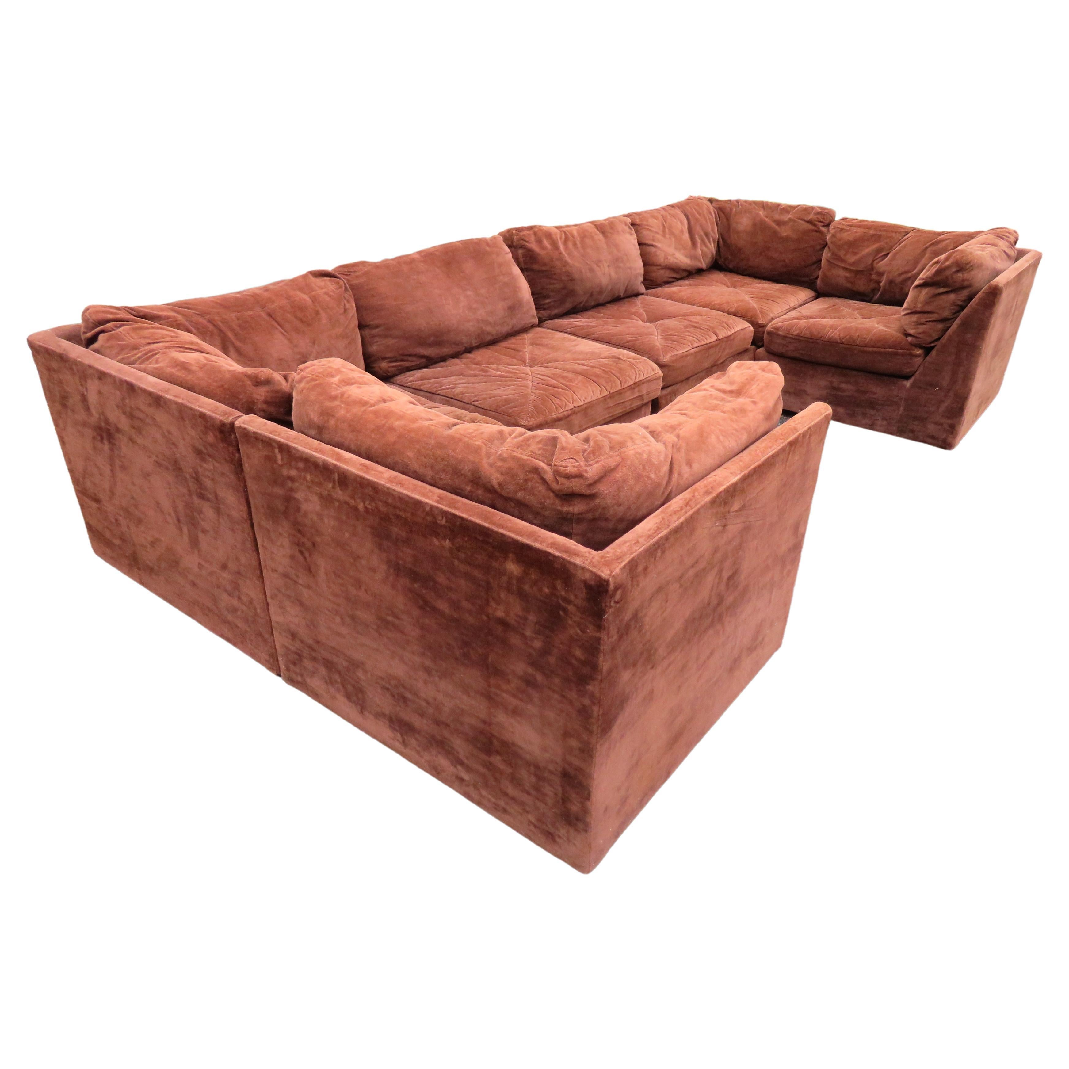 Wonderful 4 Piece Milo Baughman Style Cube Sectional Sofa Mid-Century Modern For Sale