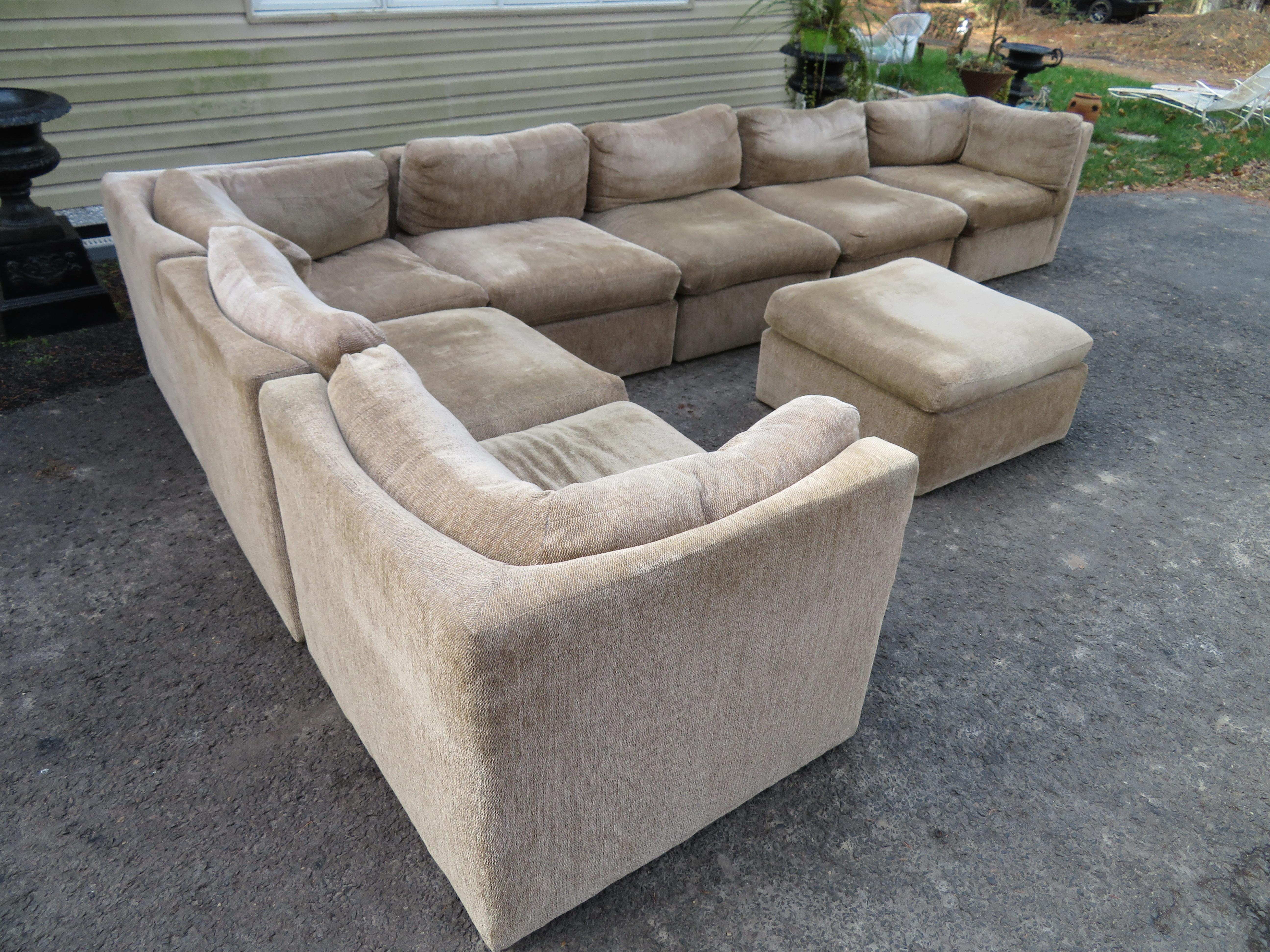 Wonderful 8-Piece Milo Baughman Curved Seat Sectional Sofa Mid-Century Modern 2