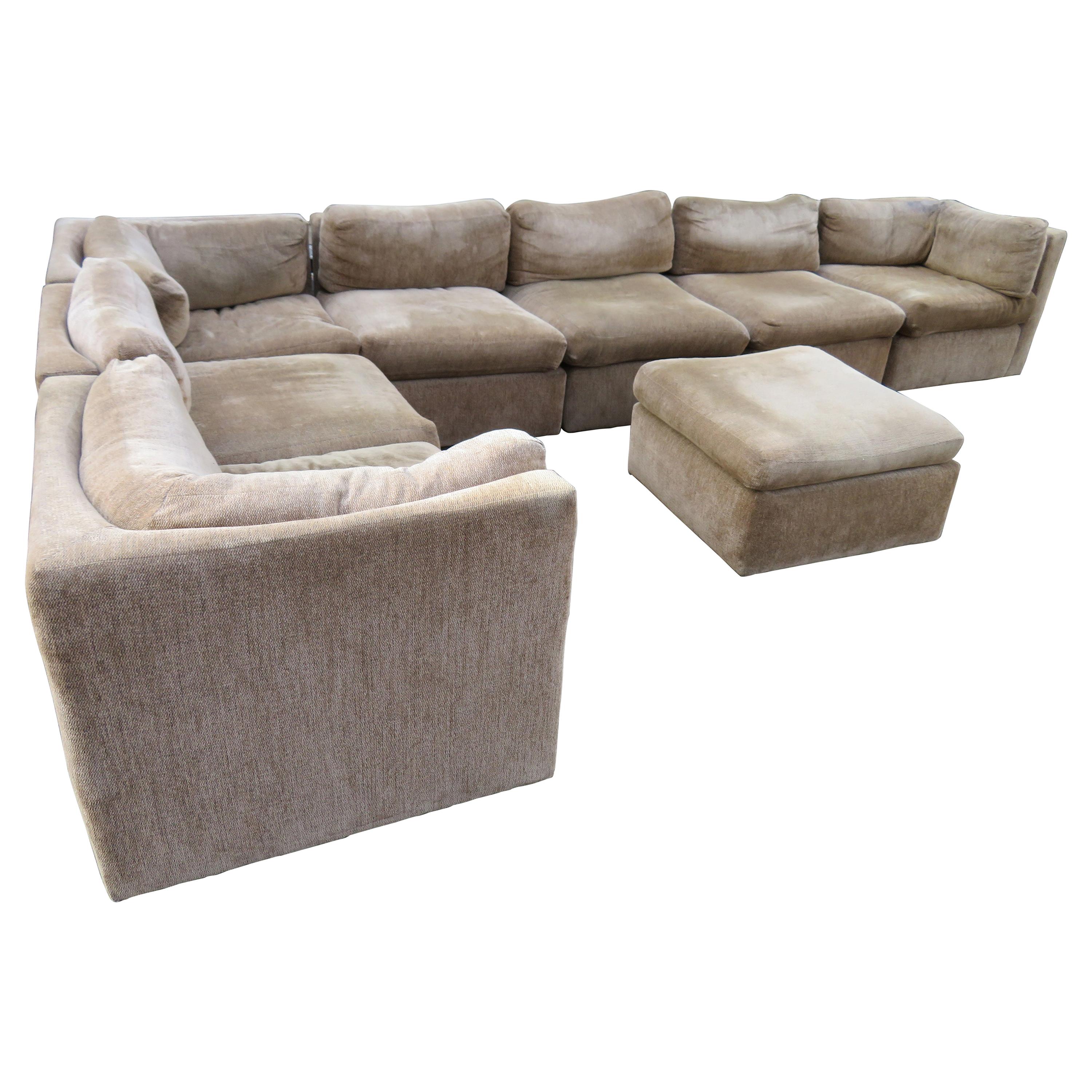 Wonderful 8-Piece Milo Baughman Curved Seat Sectional Sofa Mid-Century Modern