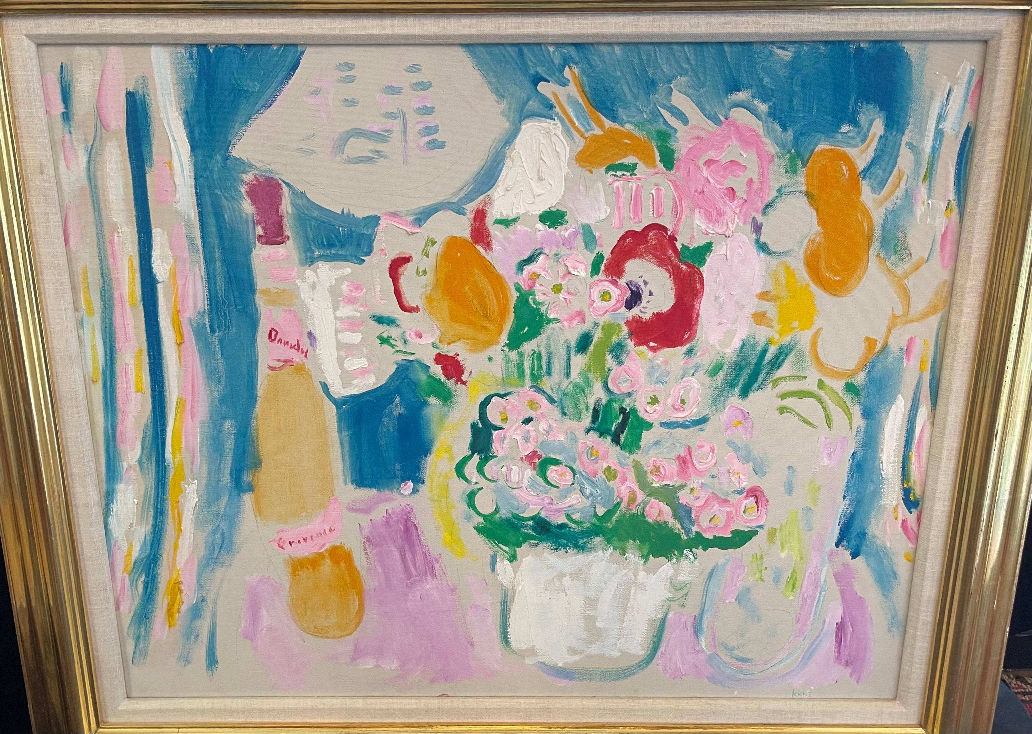 A Wonderful Large Abstract Bouquet Flowers Acrylic / Oil On Canvas Painting By The Late 