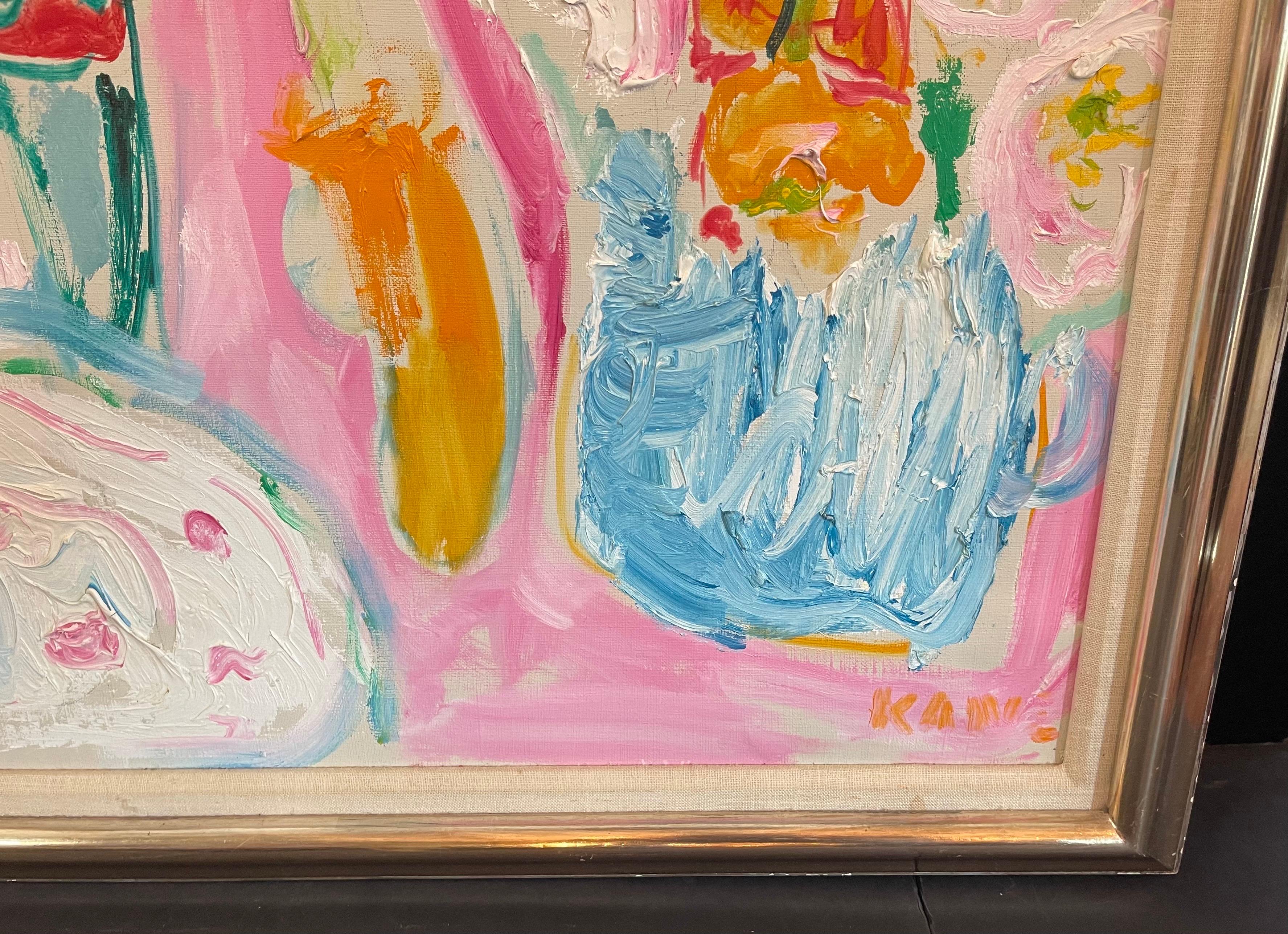 Modern Wonderful Abstract Bouquet Flowers Acrylic Oil Canvas Painting Bob Paul Kane