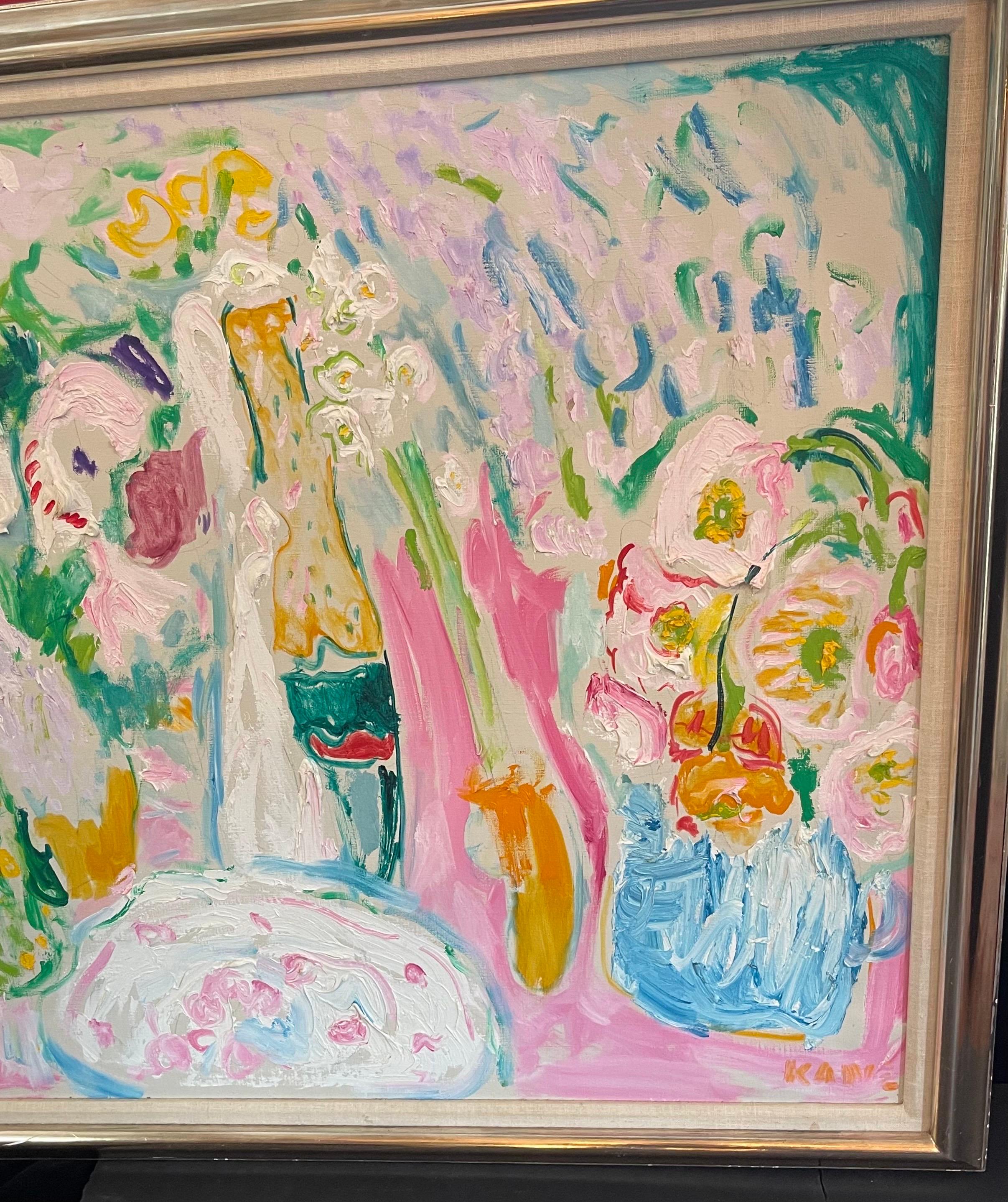 North American Wonderful Abstract Bouquet Flowers Acrylic Oil Canvas Painting Bob Paul Kane