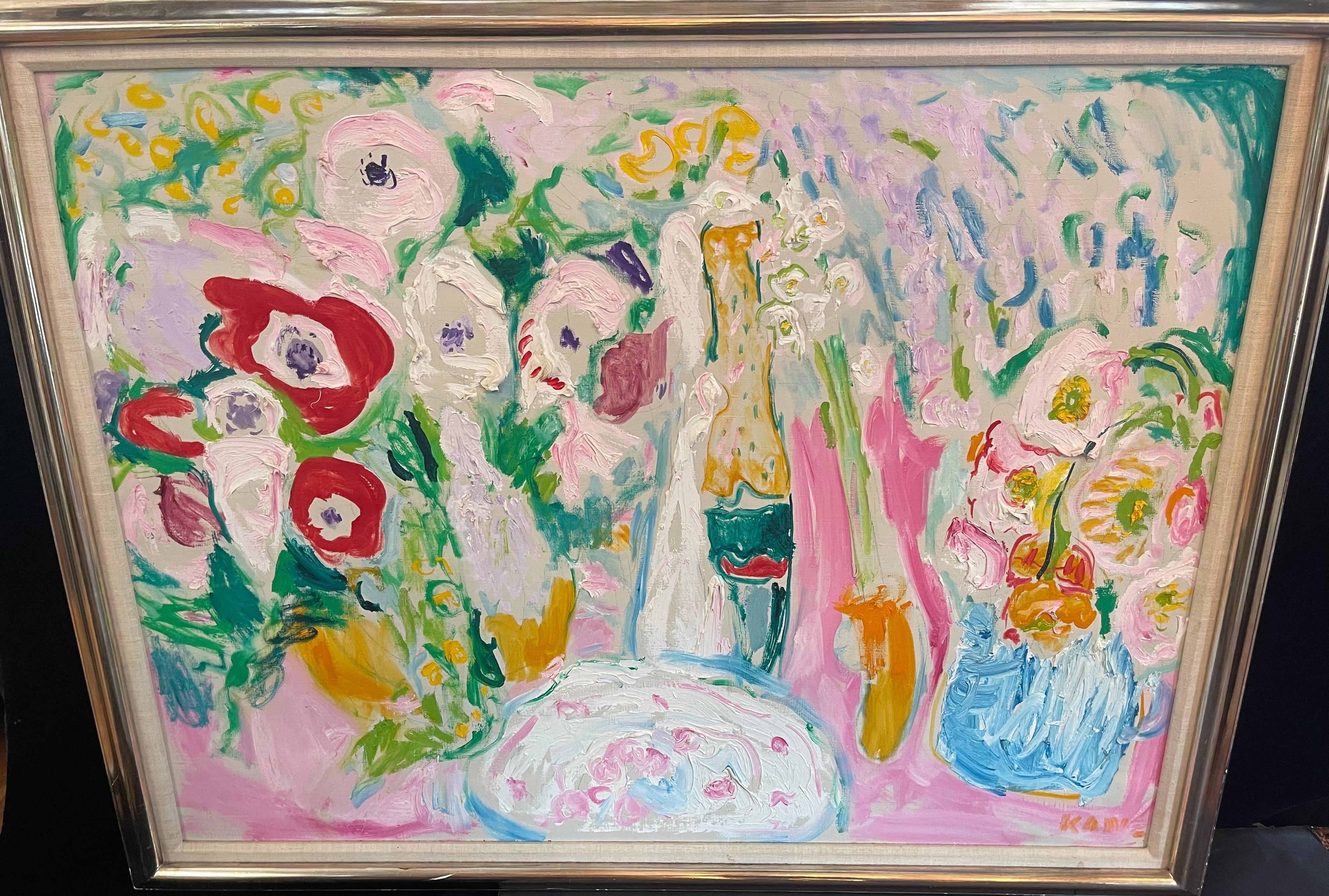 Wonderful Abstract Bouquet Flowers Acrylic Oil Canvas Painting Bob Paul Kane In Good Condition In Roslyn, NY