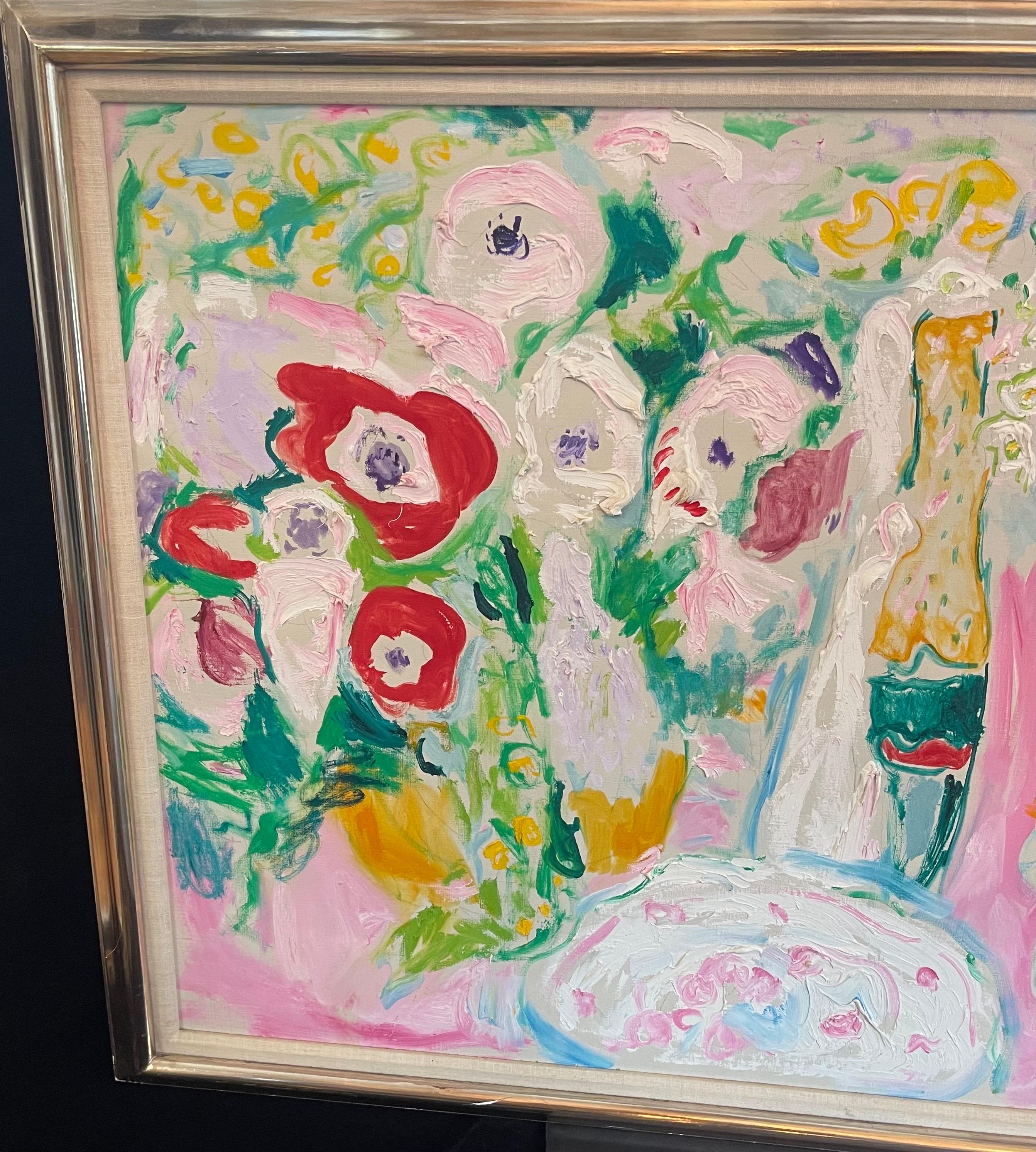 20th Century Wonderful Abstract Bouquet Flowers Acrylic Oil Canvas Painting Bob Paul Kane