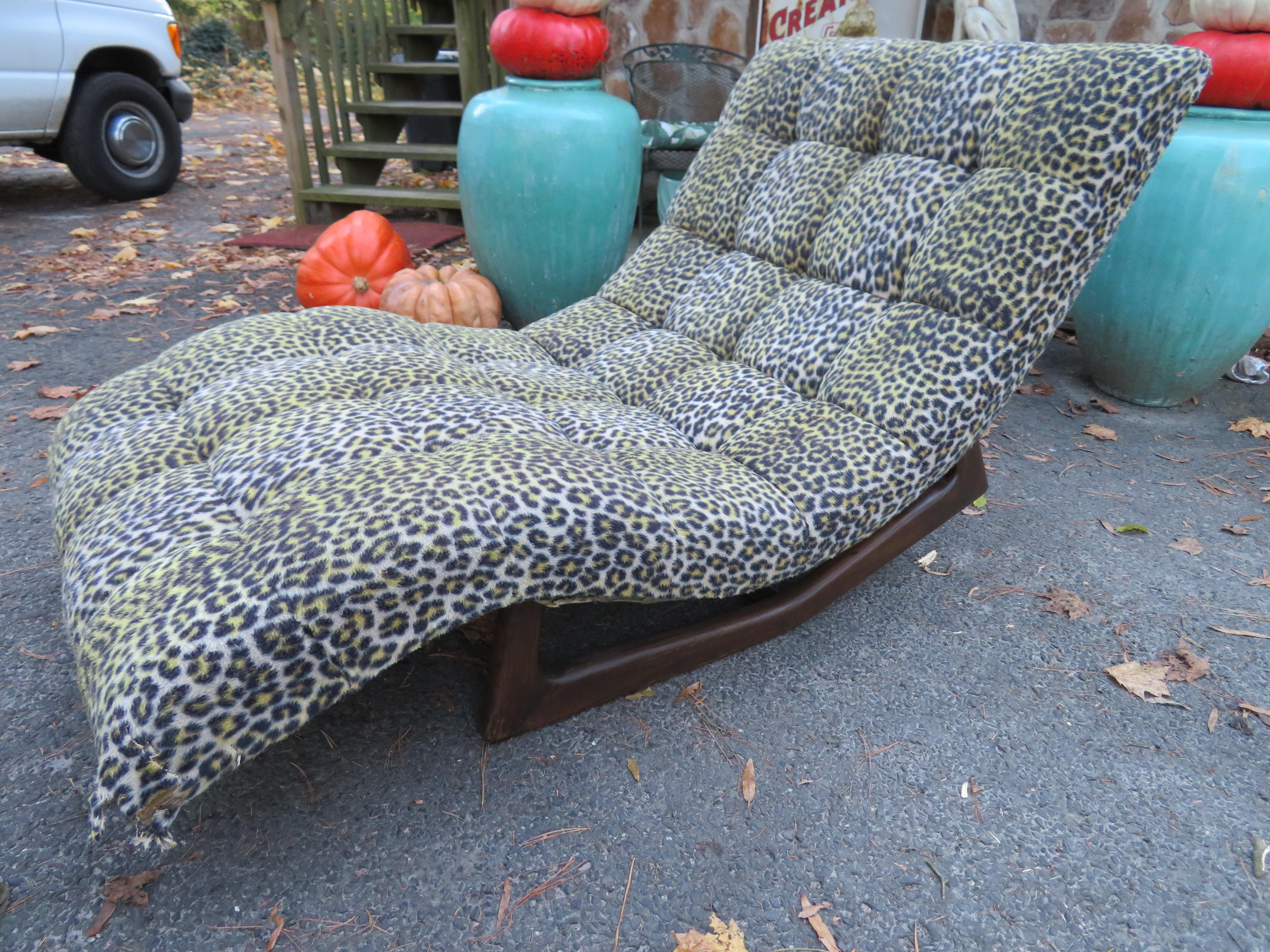 Wonderful Adrian Pearsall sculptural walnut wave chaise lounge chair. Of-course this will need to be re-upholstered but the bones are great. This particular style of rocker walnut base allow you to lay back and move to upright position without