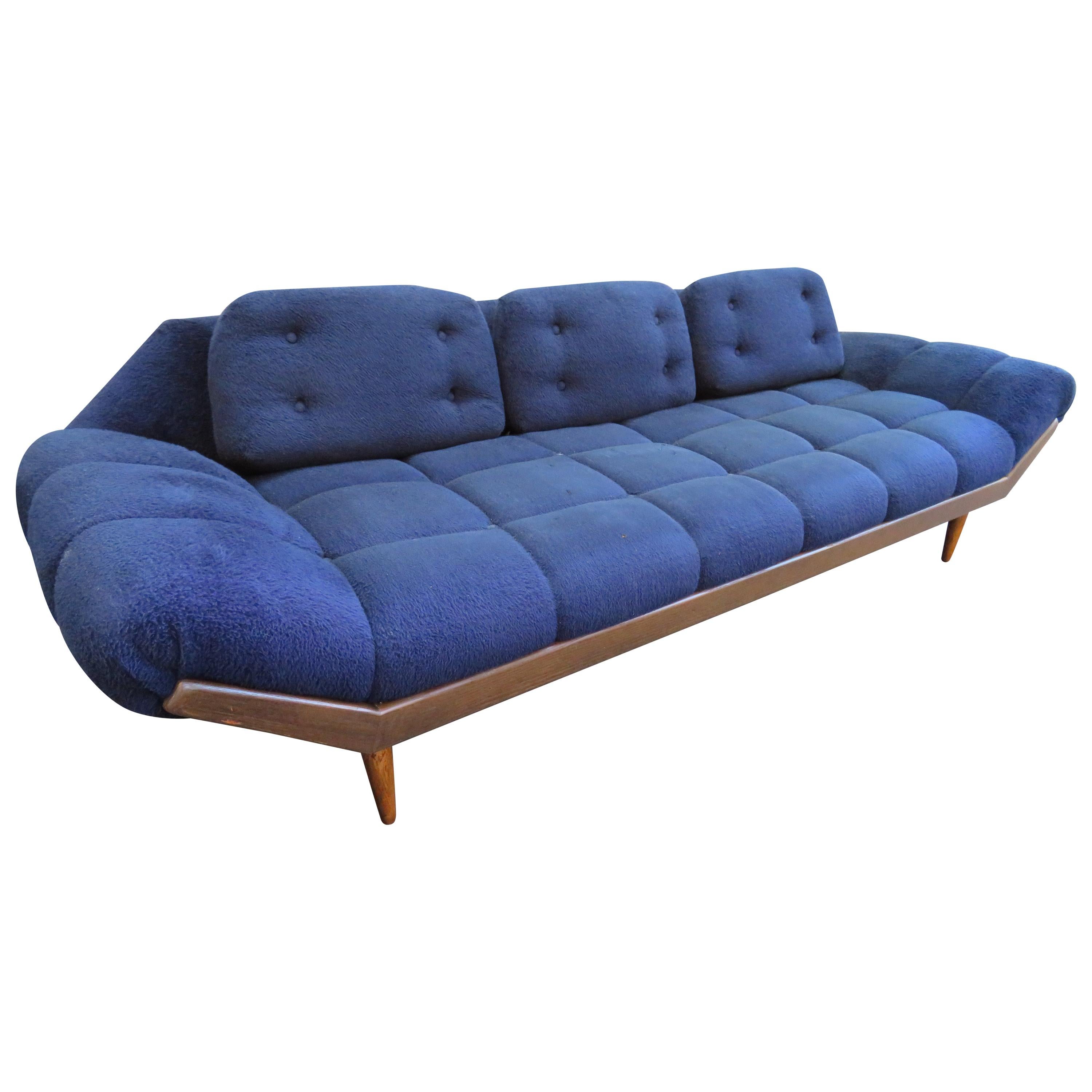 Wonderful Adrian Pearsall Style Tufted Gondola Sofa Walnut Mid-Century Modern For Sale