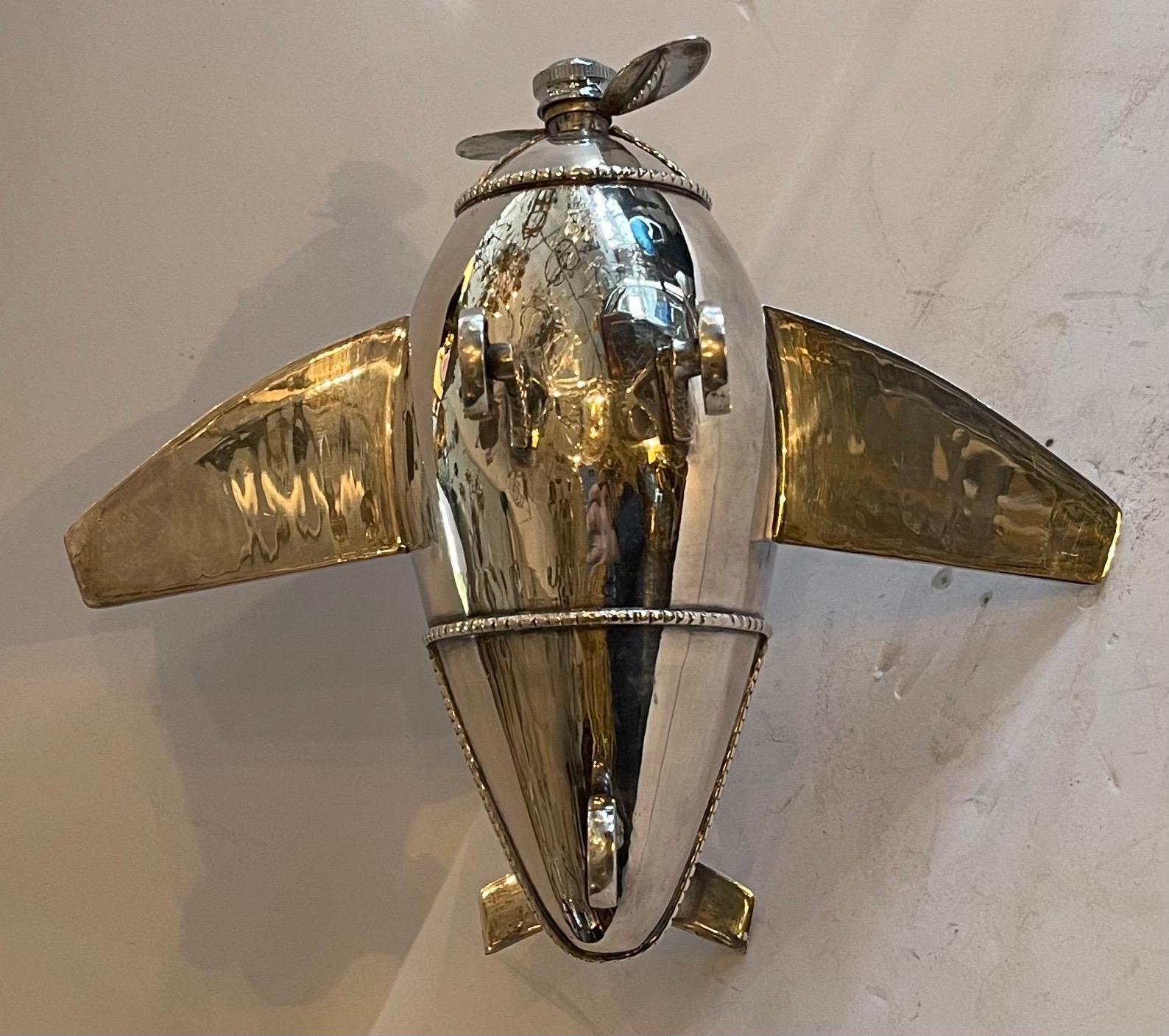 German Wonderful Airplane Form Modern Silver Plate Martini Cocktail Bar Shaker