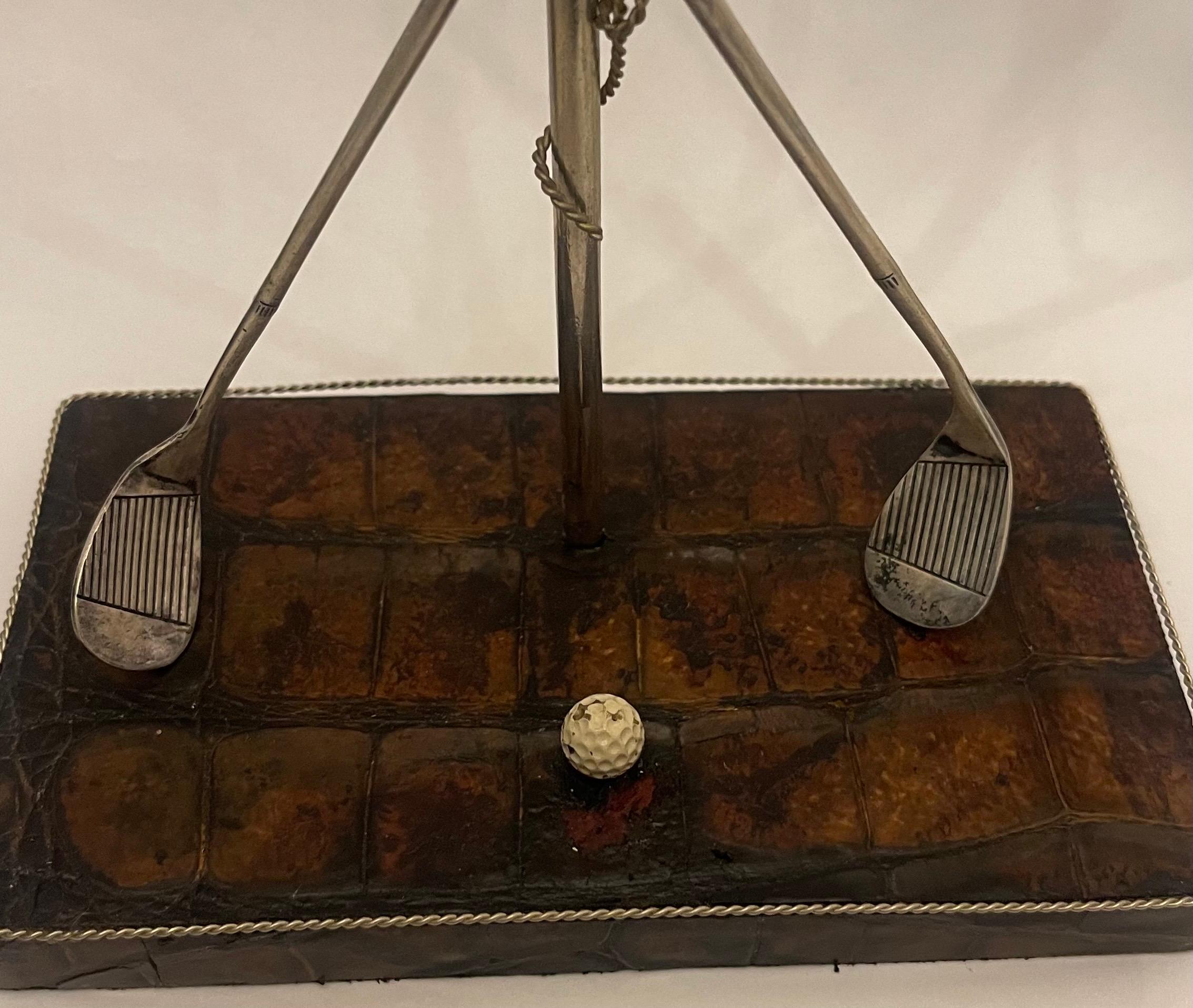 Wonderful Alvin Silver Plated Pocket Watch Stand Golf Clubs Flag Pole Crocodile  In Good Condition For Sale In Roslyn, NY