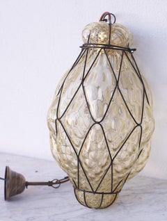 Wonderful Amber Venetian Lantern, Seguso Murano Glass, Italy, 1950s
