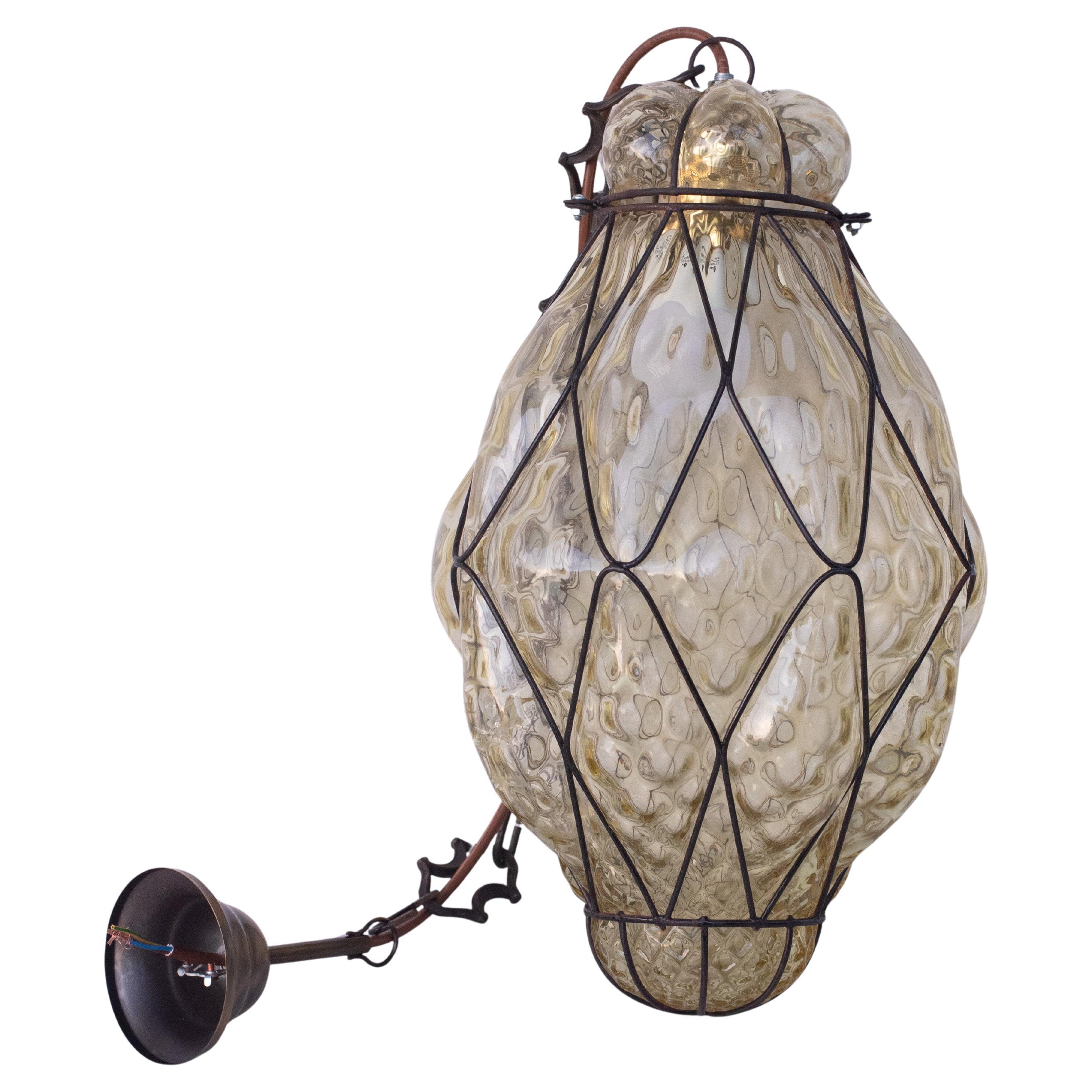Wunderschönes venezianisches Windlicht aus Bernstein, Seguso Murano Glas, Italien, 1950er Jahre