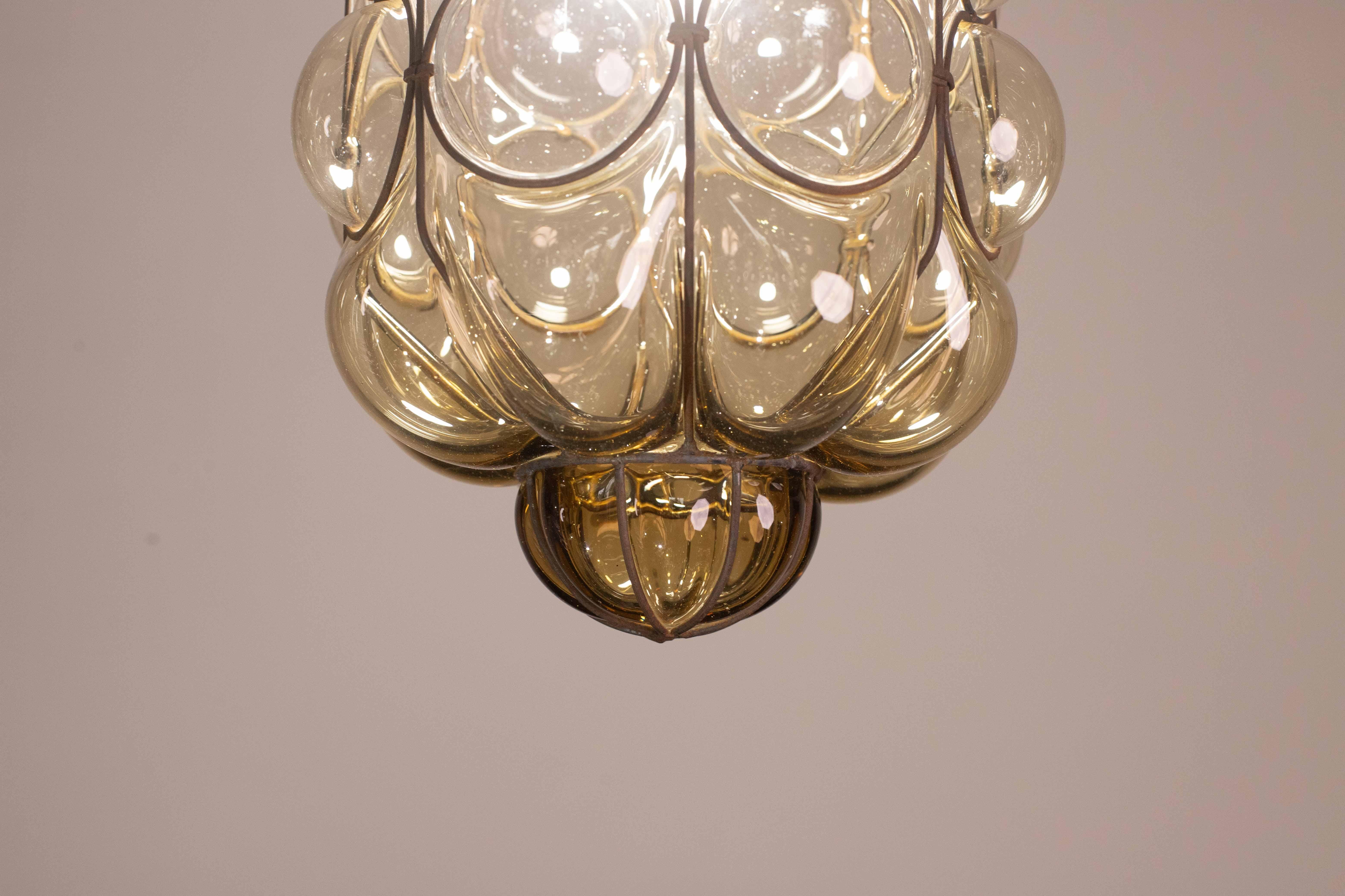 Wonderful Amber Vintage Venetian Lantern, Seguso Murano Glass, Italy, 1950s en venta 8