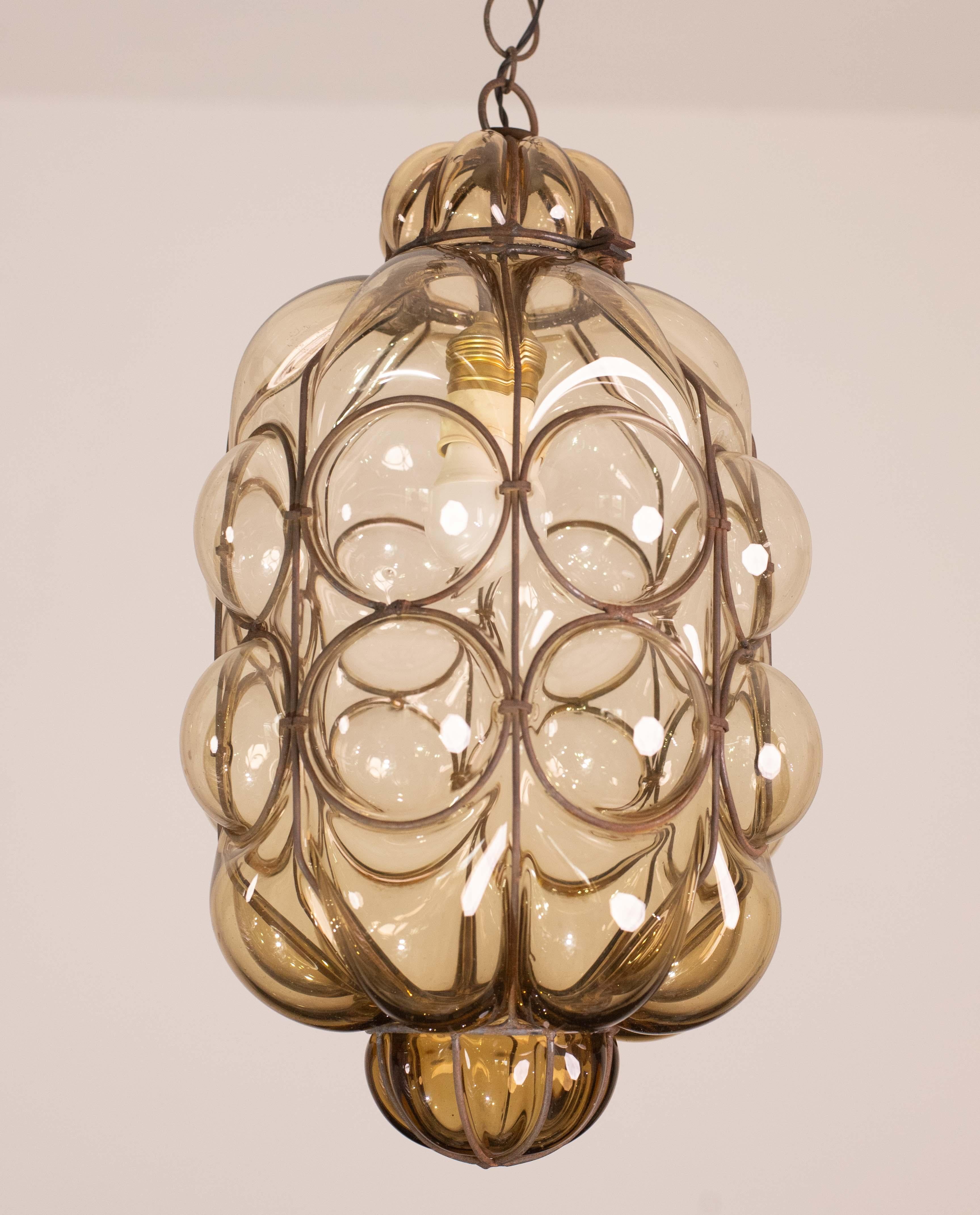 Wonderful Amber Vintage Venetian Lantern, Seguso Murano Glass, Italy, 1950s en Bueno estado para la venta en Roma, IT