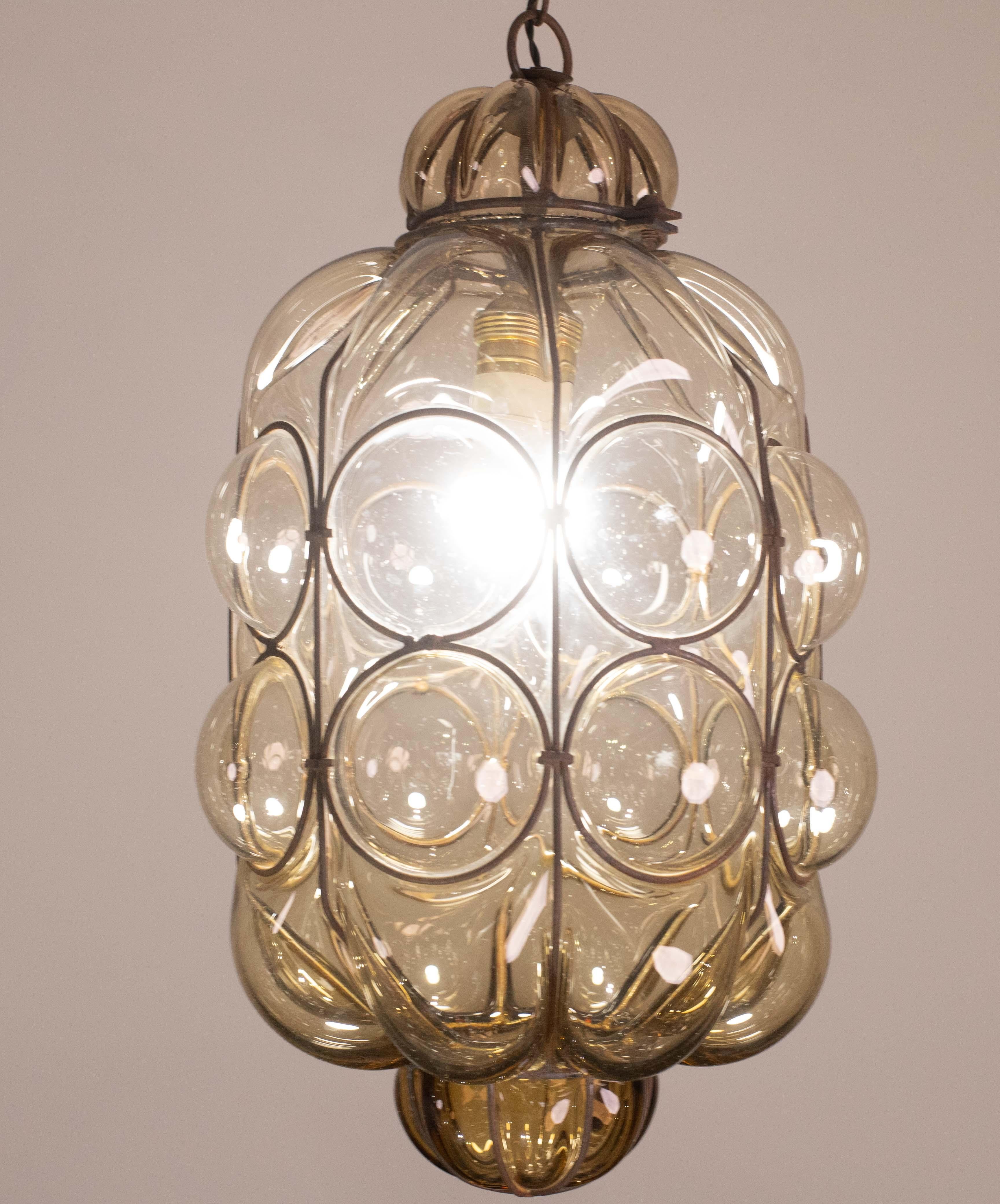Wonderful Amber Vintage Venetian Lantern, Seguso Murano Glass, Italy, 1950s Cristal de Murano en venta