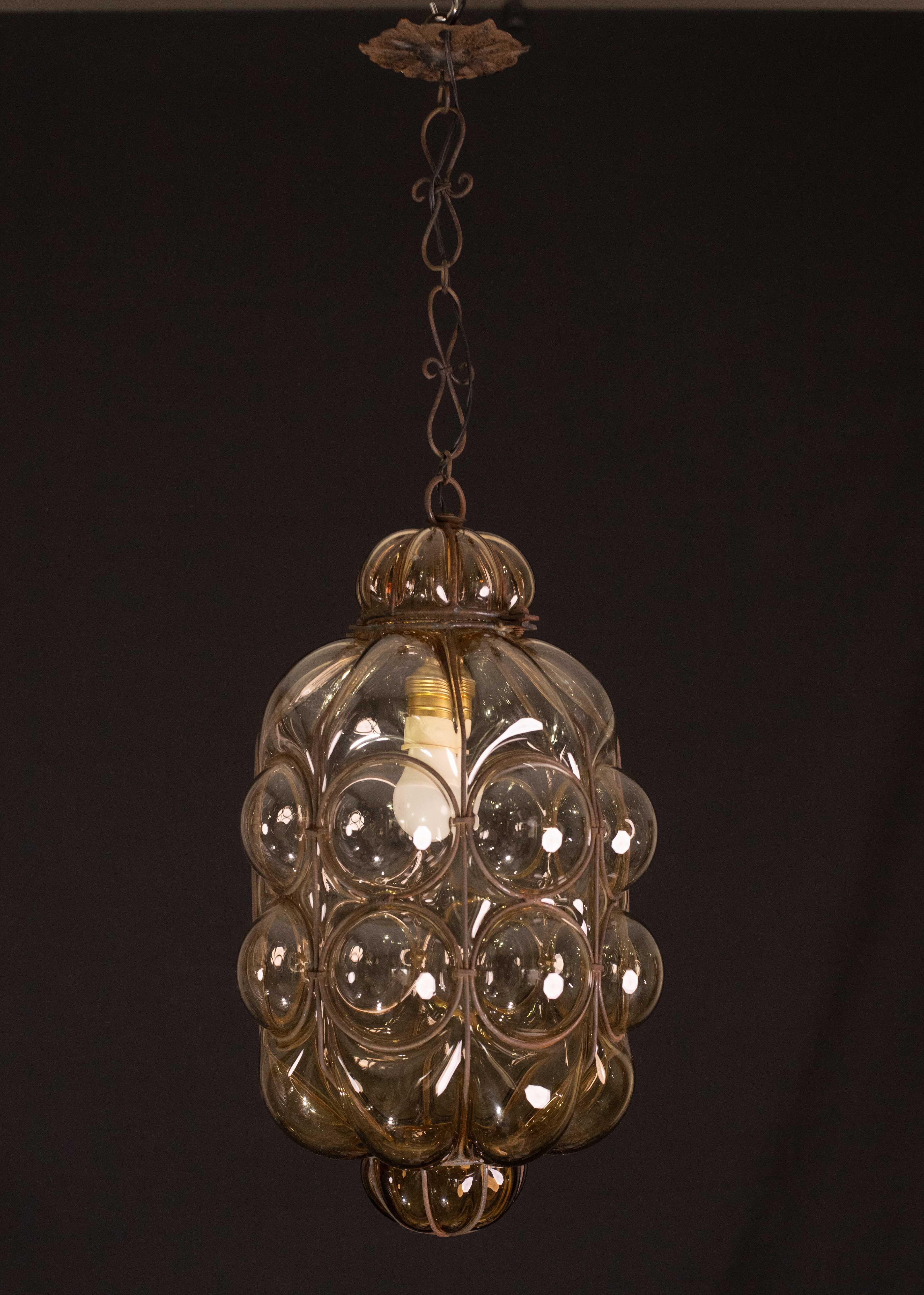 Wonderful Amber Vintage Venetian Lantern, Seguso Murano Glass, Italy, 1950s en venta 1