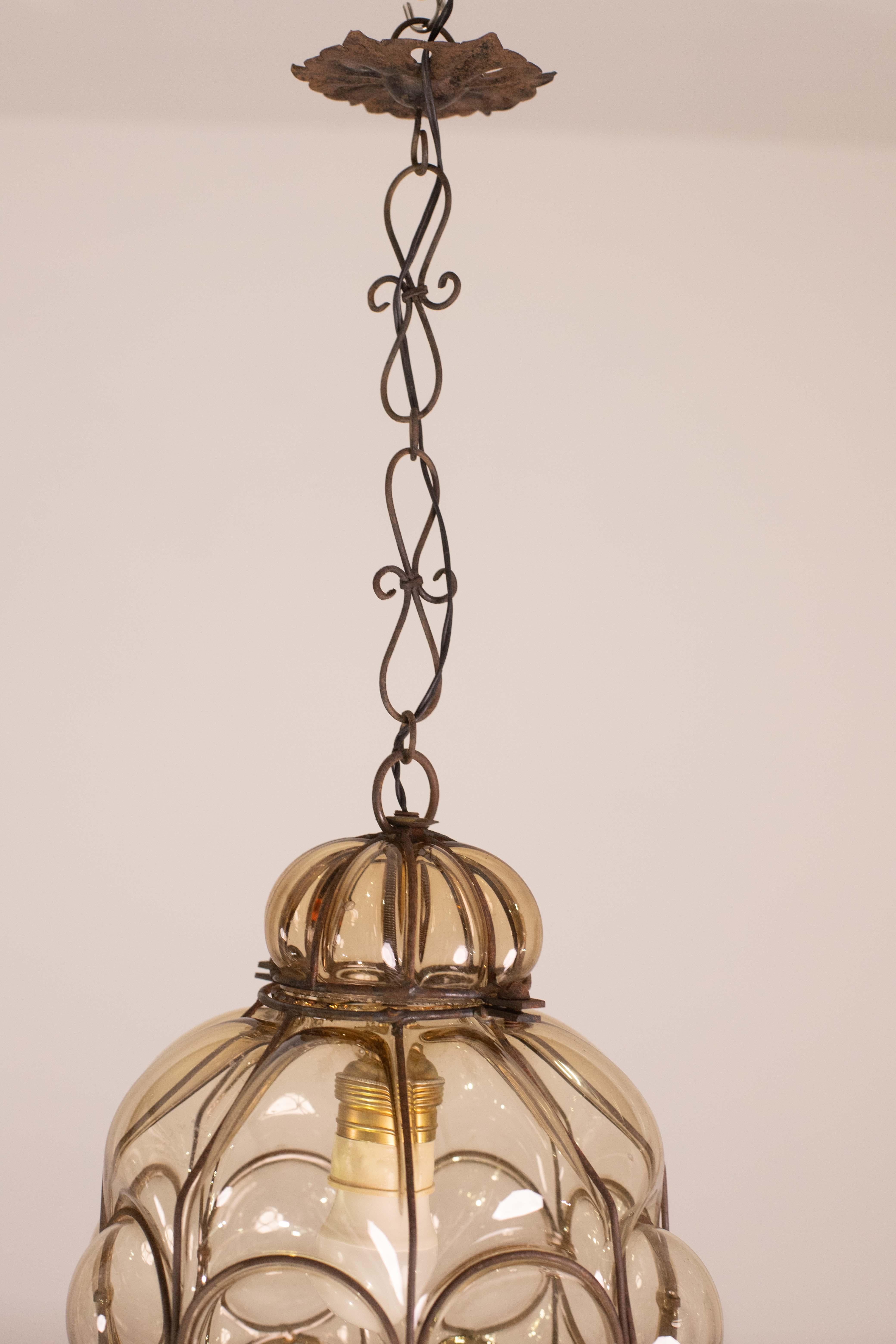 Wonderful Amber Vintage Venetian Lantern, Seguso Murano Glass, Italy, 1950s en venta 3