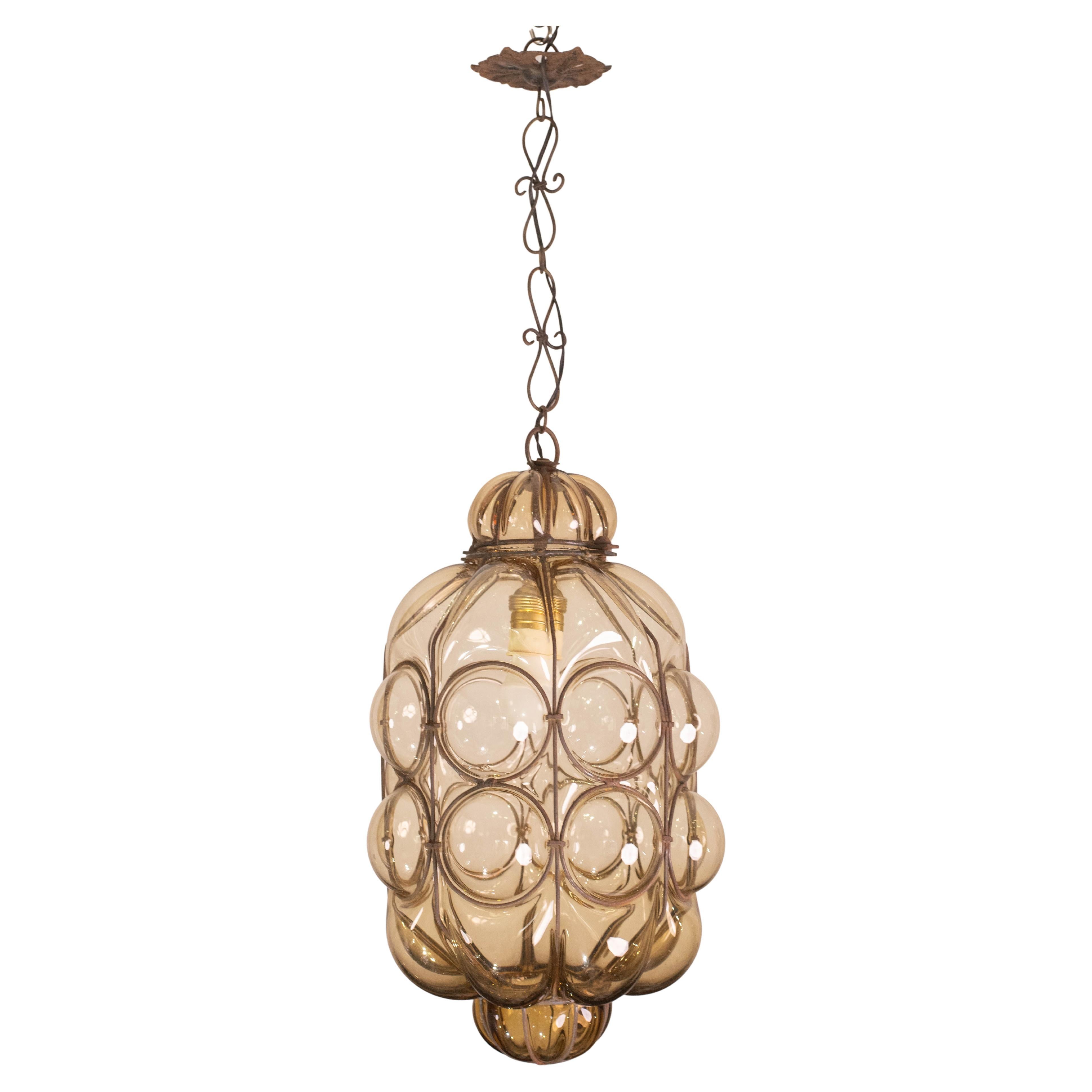 Wonderful Amber Vintage Venetian Lantern, Seguso Murano Glass, Italy, 1950s