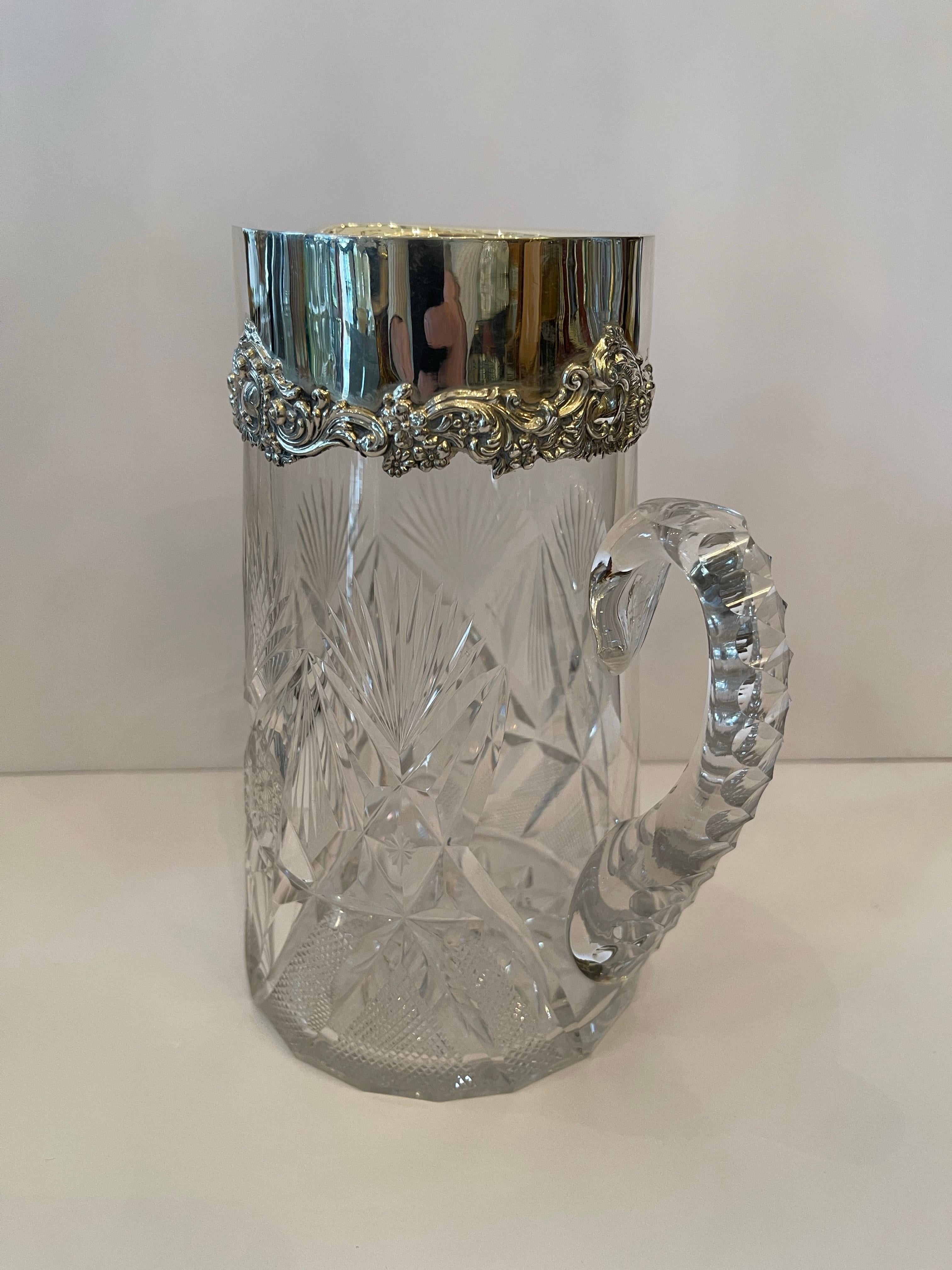 Maravillosa Jarra Decantadora de Agua de Plata de Ley Americana de Cristal de Corte Brillante Facetado en venta